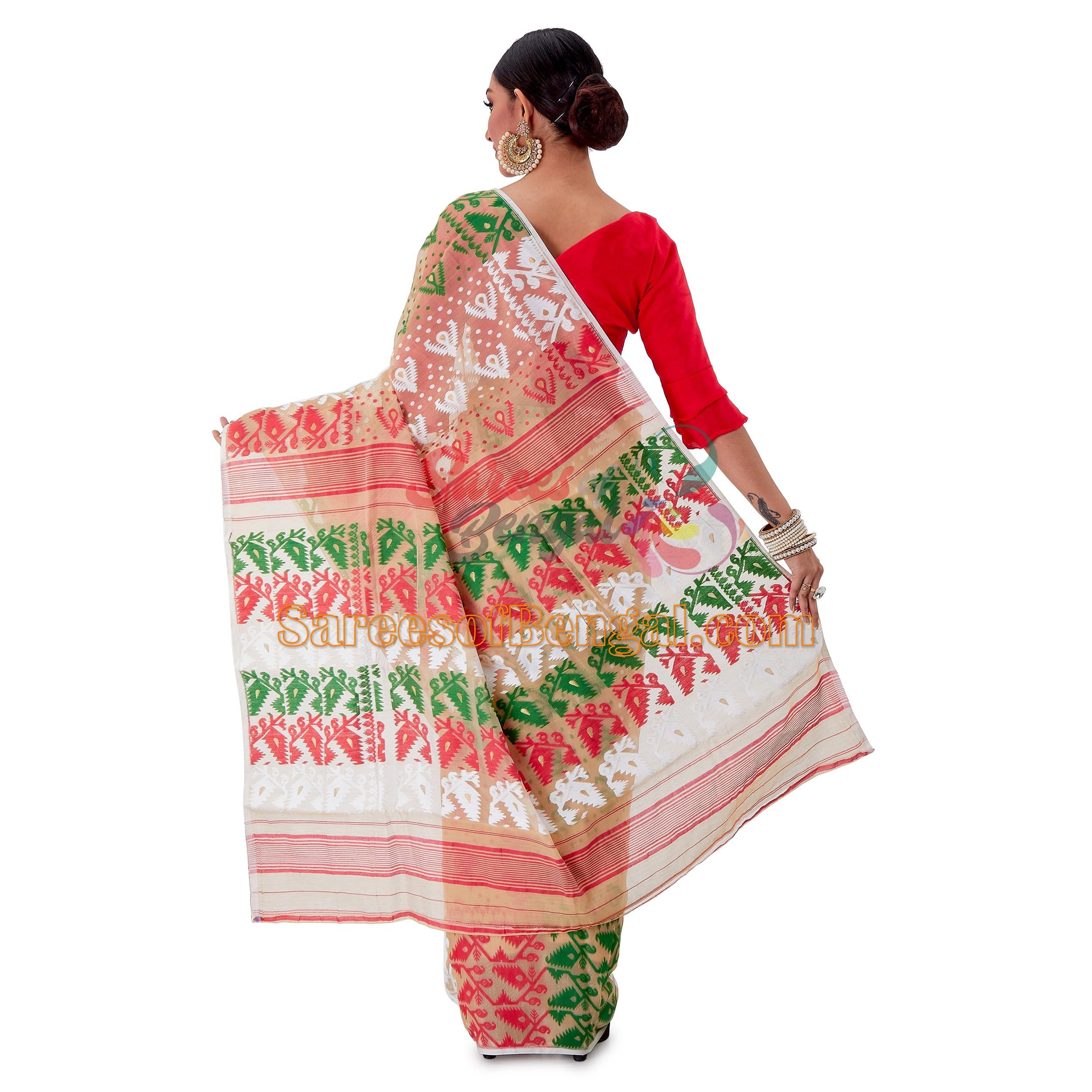 Multicoloured Cotton Silk Jamdani Saree