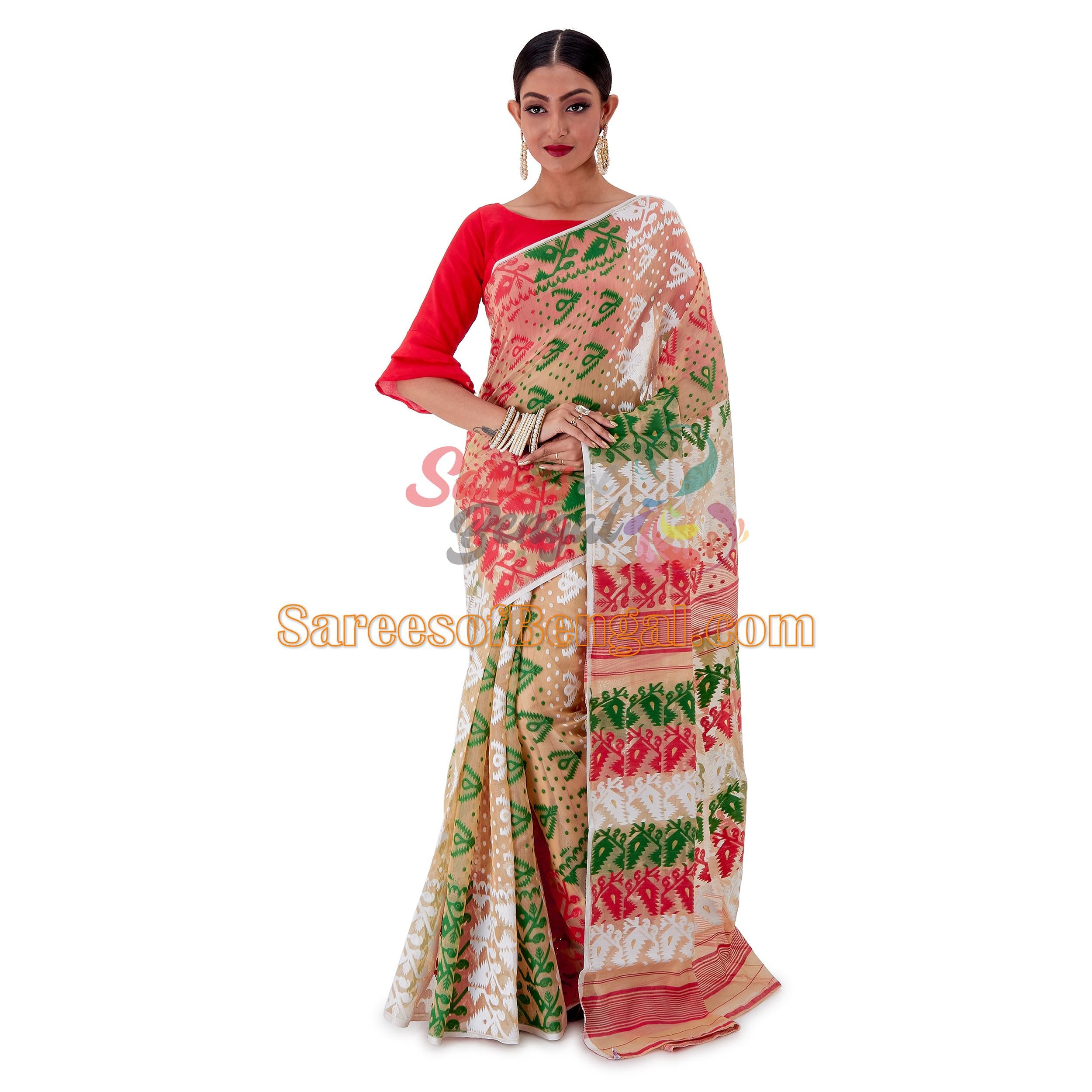 Multicoloured Cotton Silk Jamdani Saree