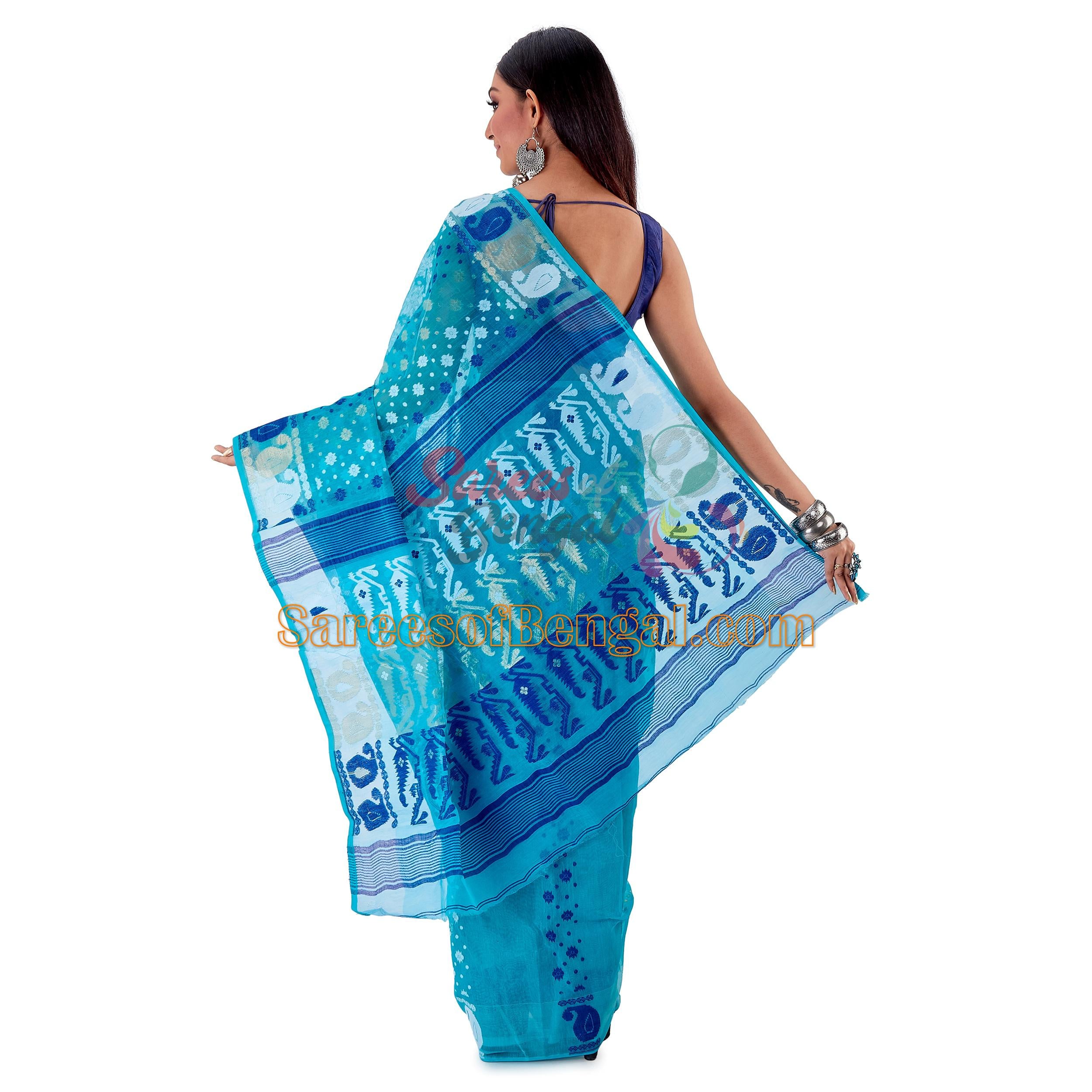 Traditional Jamdani Saree Blue