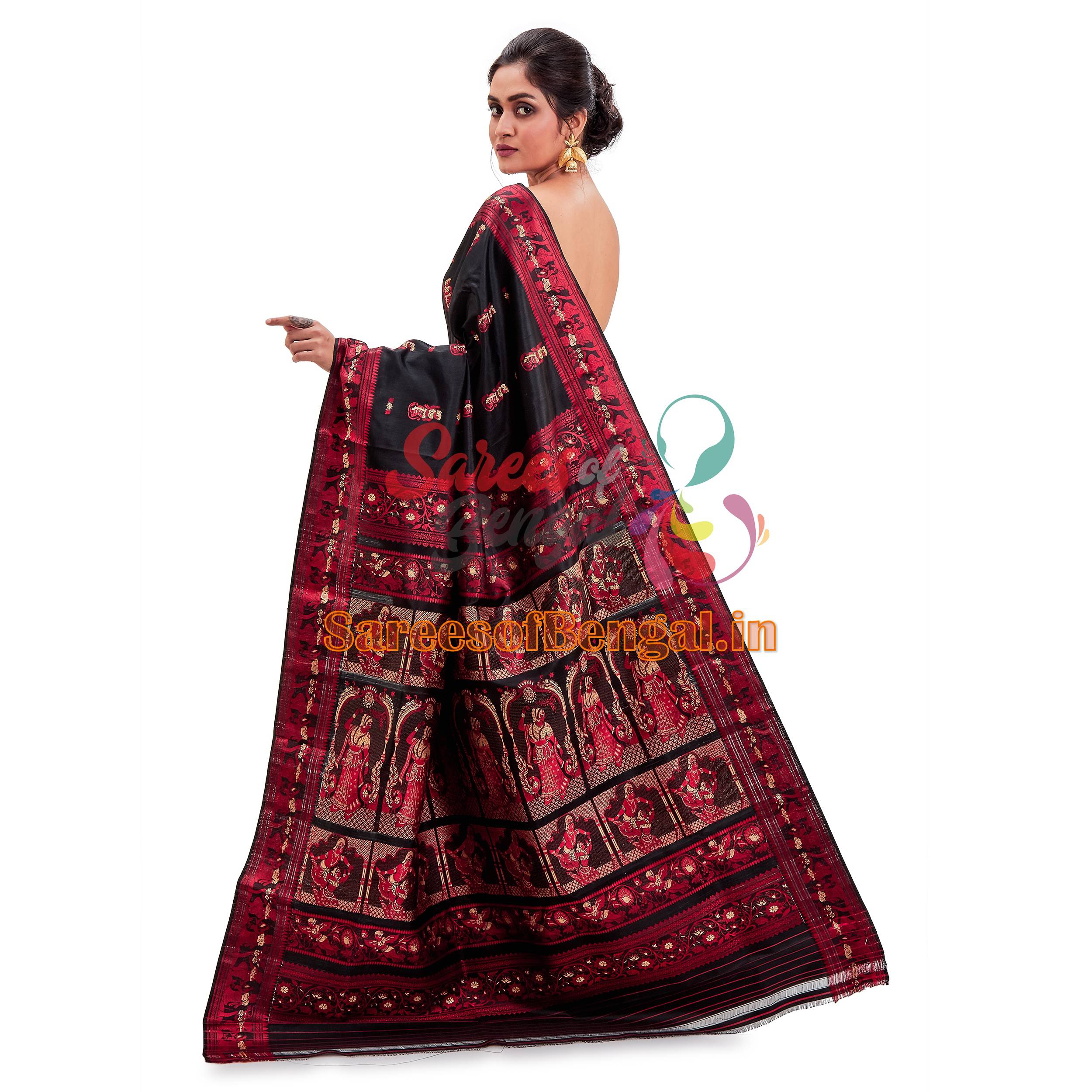 Handwoven Black Baluchari Silk Saree