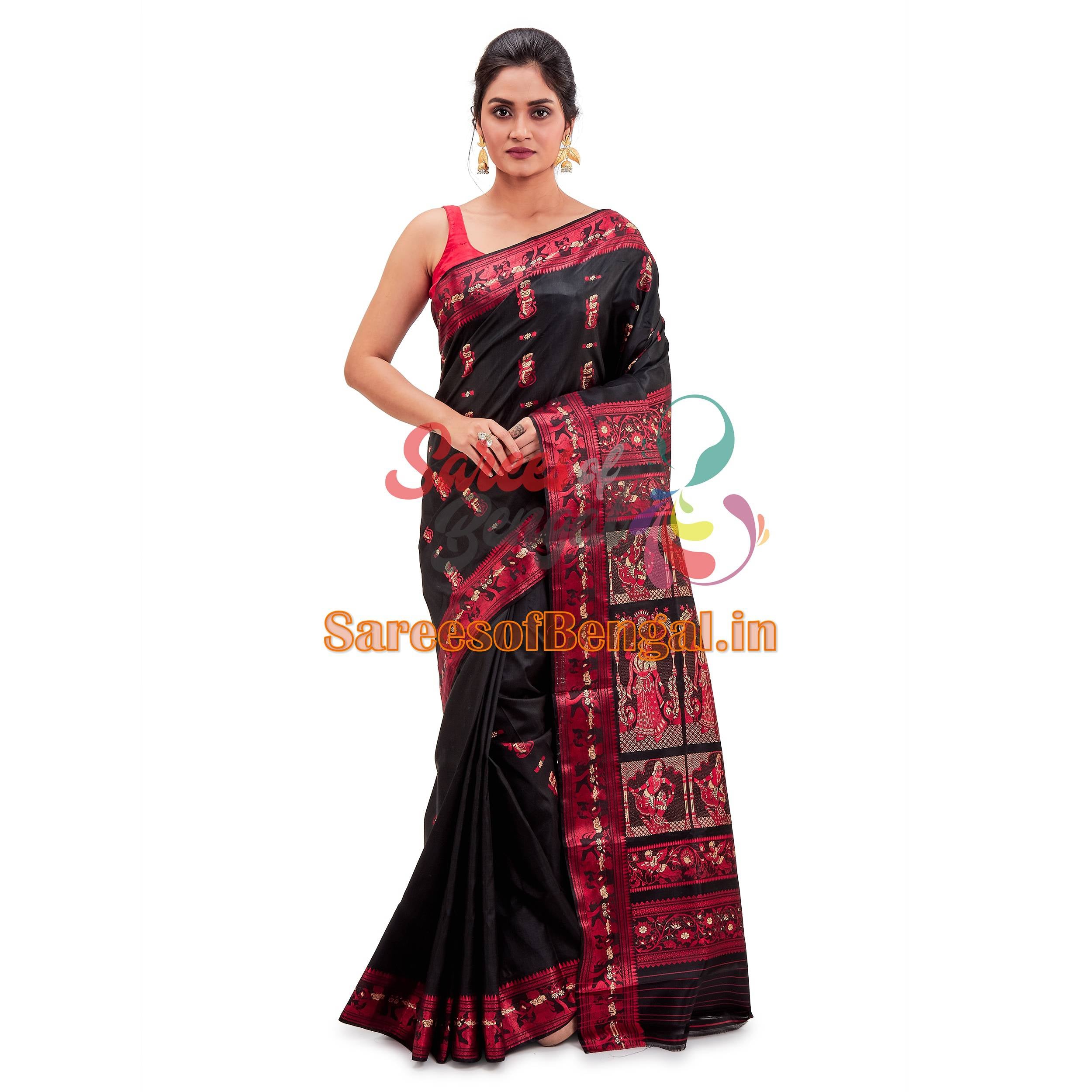 Handwoven Black Baluchari Silk Saree