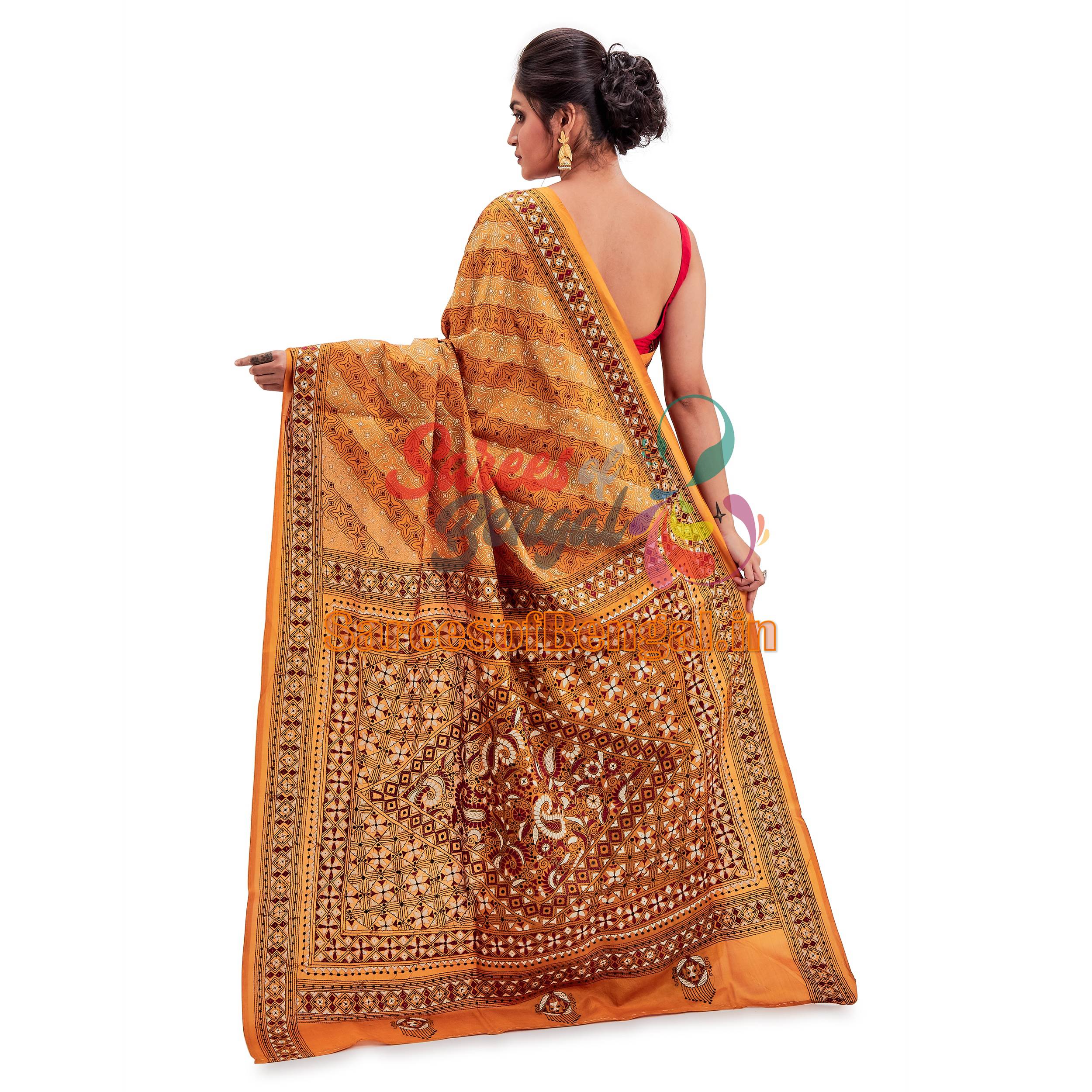 Allover Embroidered Kantha Silk Saree