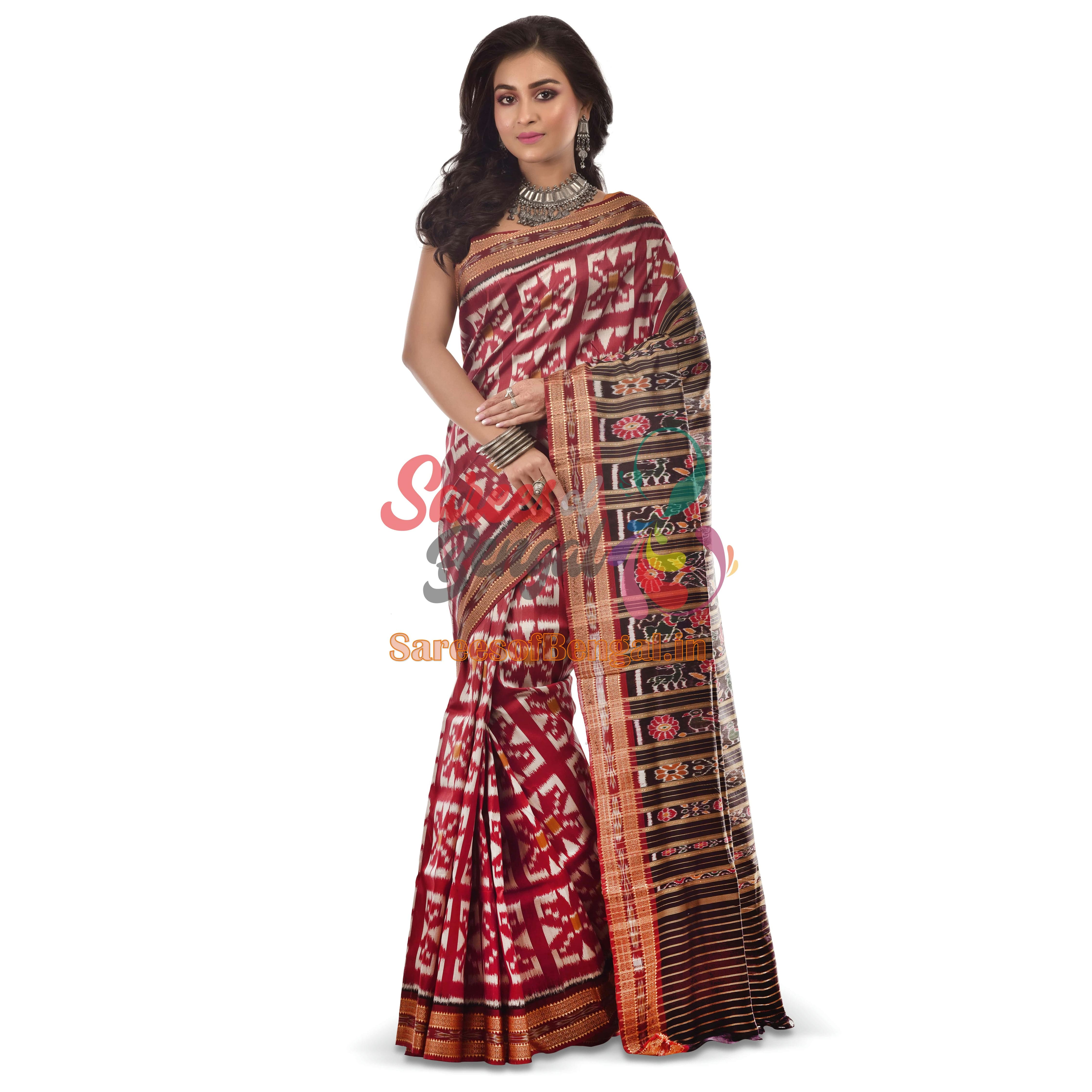 Maroon Handwoven Odisha Ikkat Silk Saree