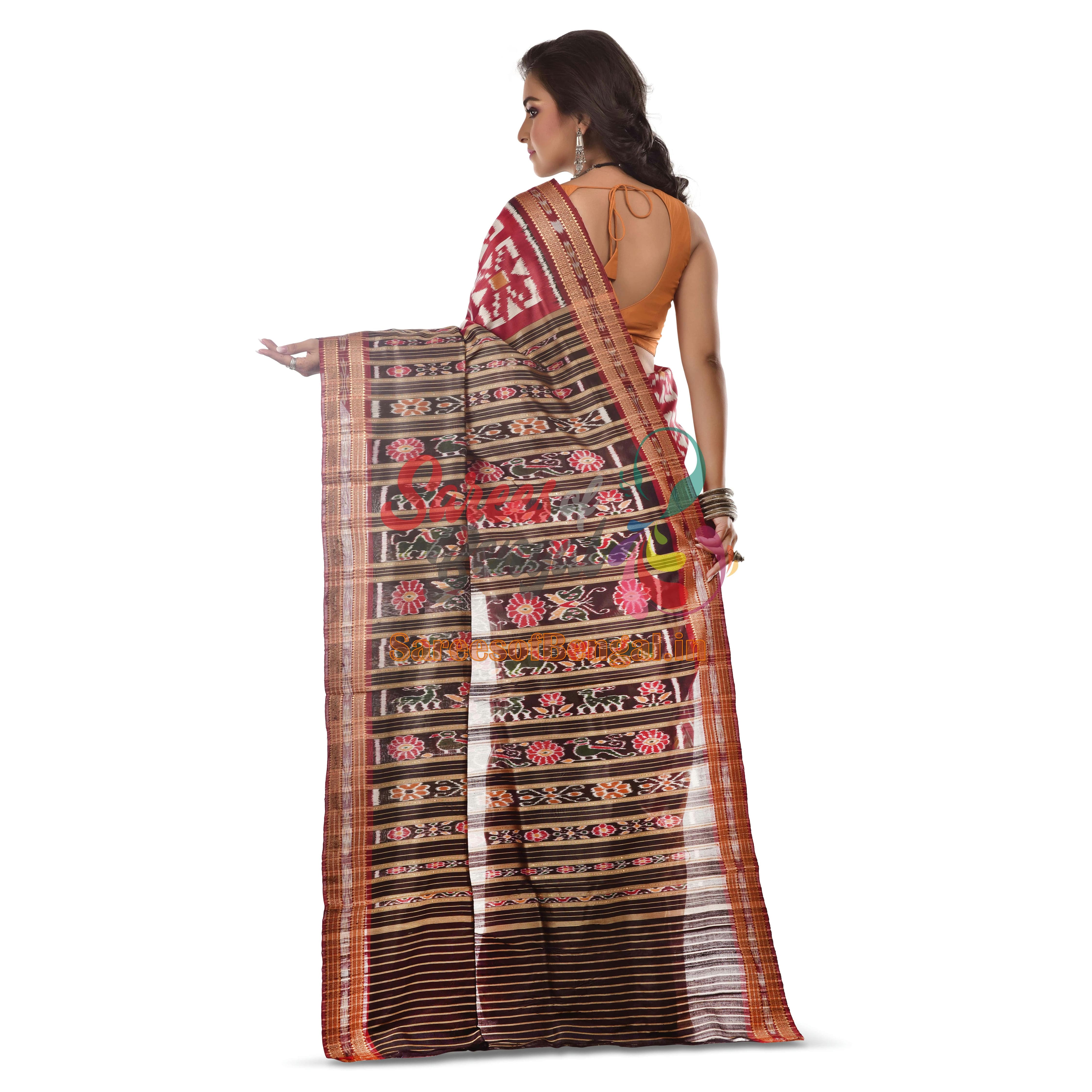 Maroon Handwoven Odisha Ikkat Silk Saree