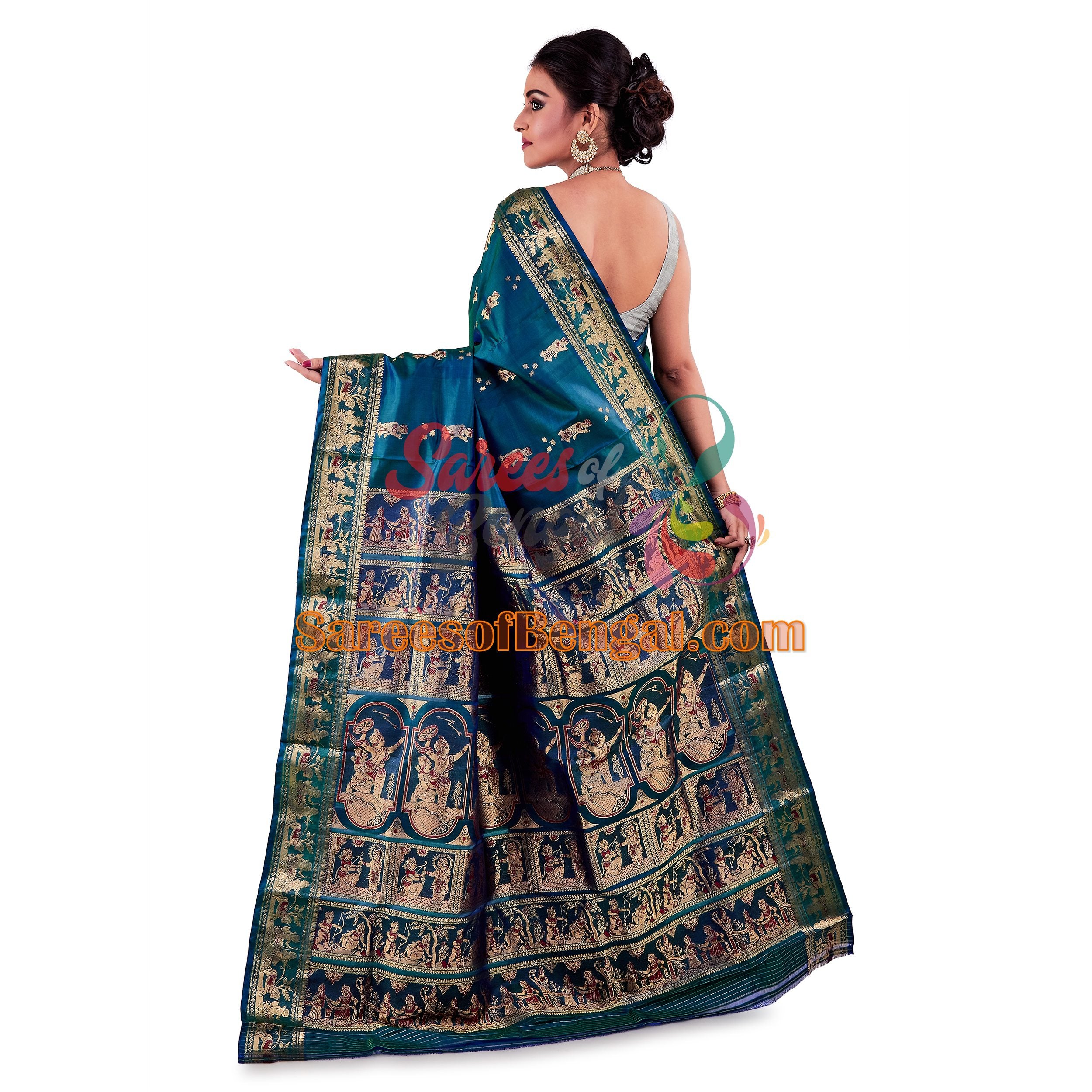 Bi-coloured Bishnupuri Baluchari Saree