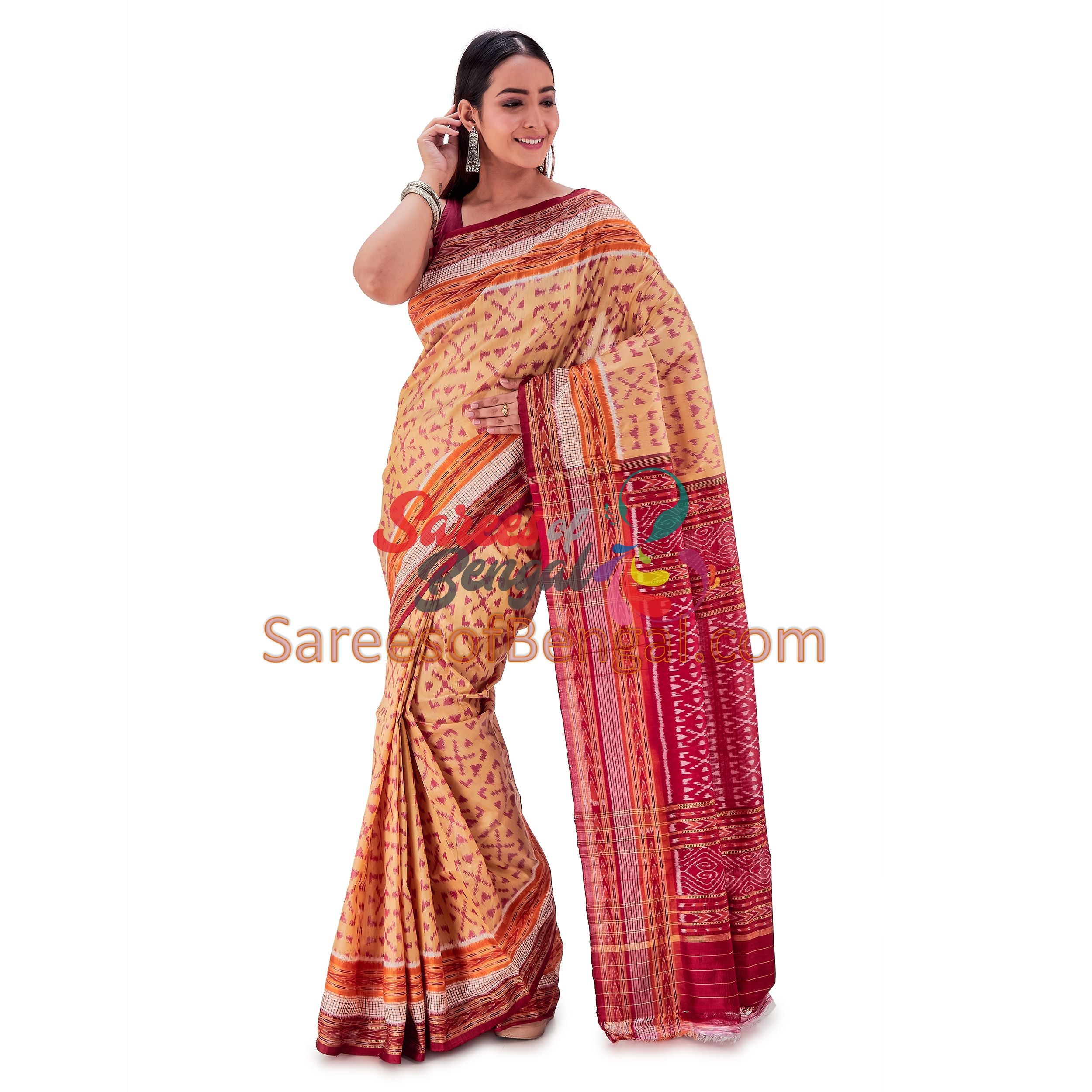 Beige Nuapatna Ikkat Silk Saree