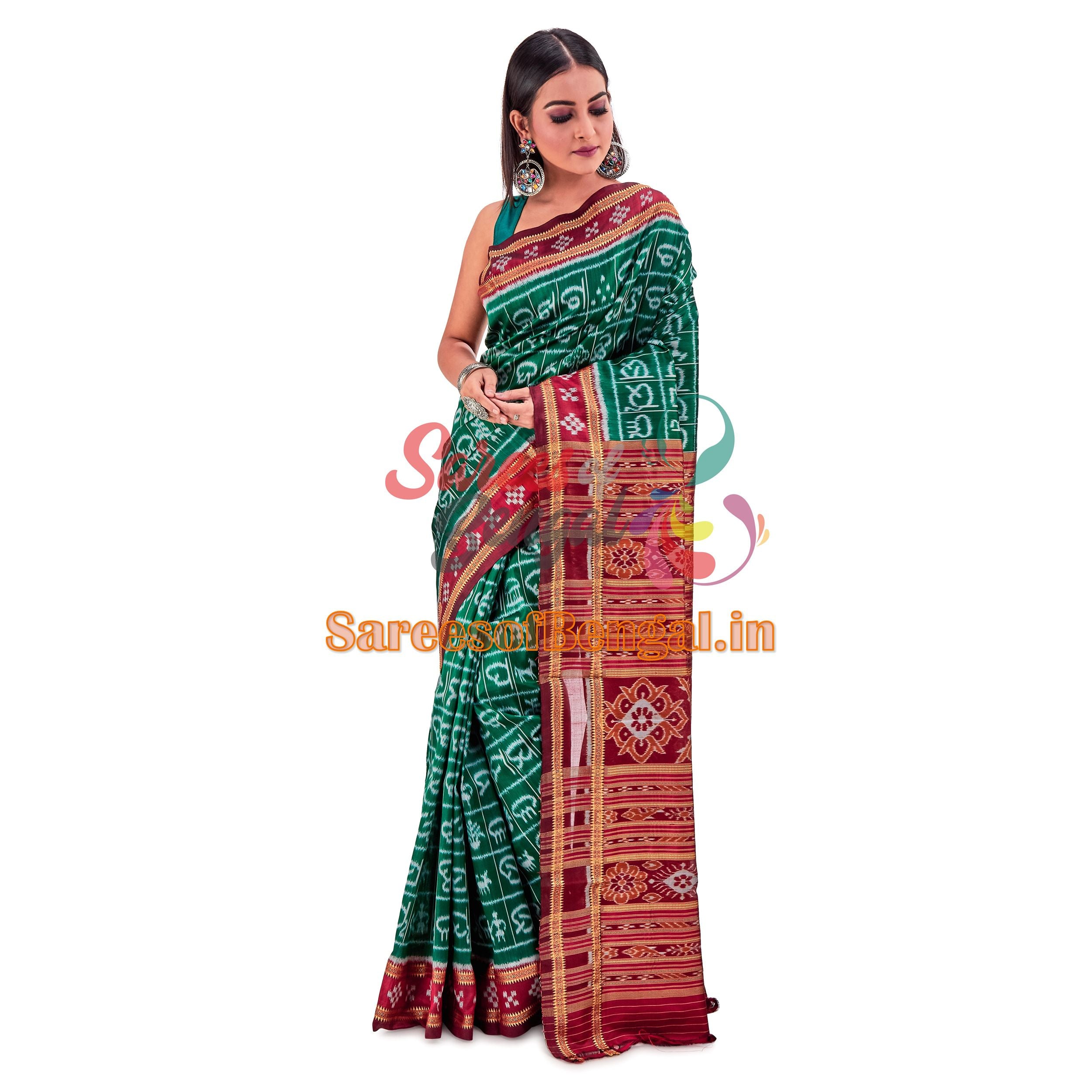 Designer Oriya Alphabet Motif Ikkat Silk Saree