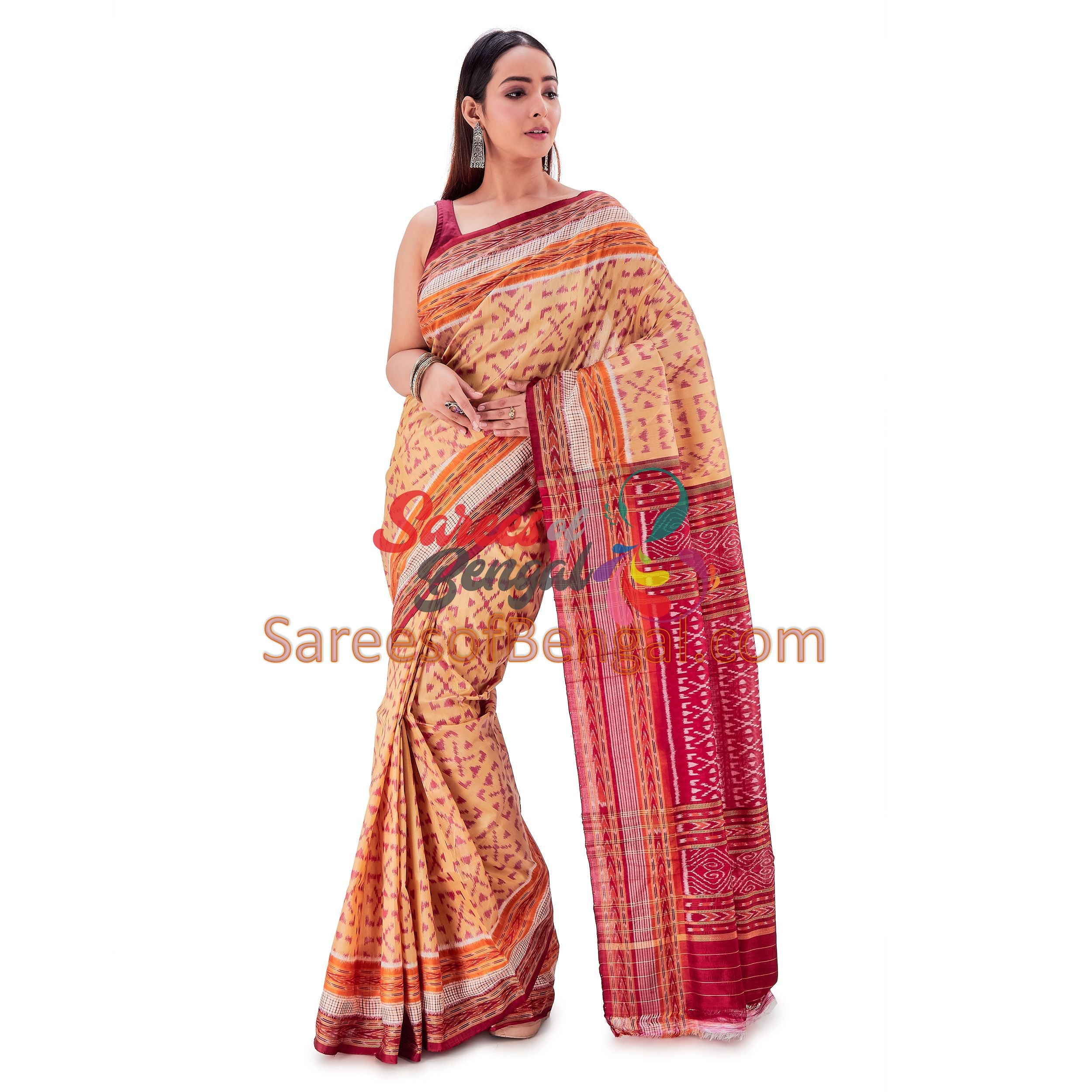 Beige Nuapatna Ikkat Silk Saree