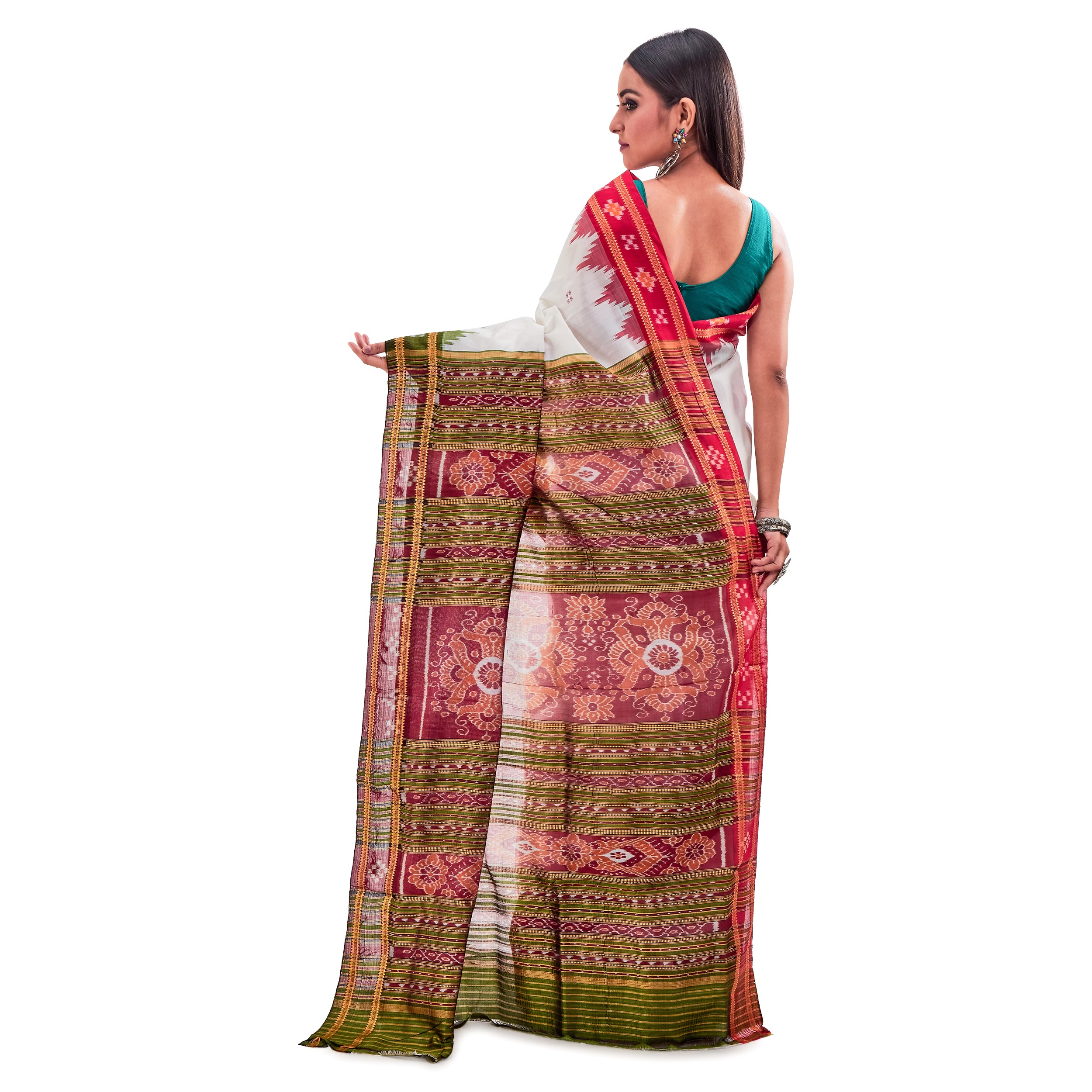 Ganga-Jamuna Border White Ikkat Saree