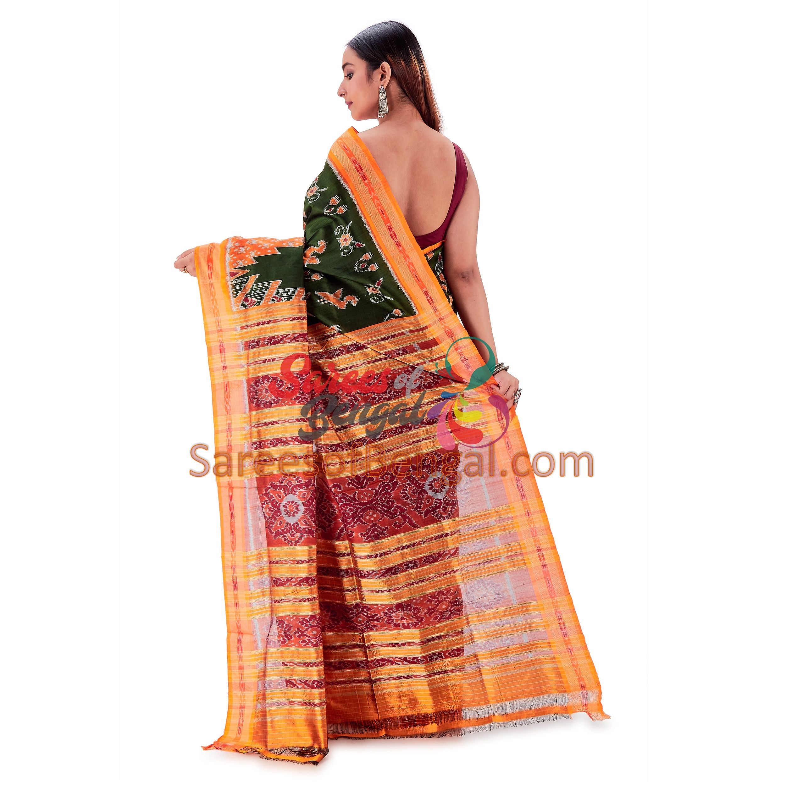 Green Khandua Ikkat Silk Saree