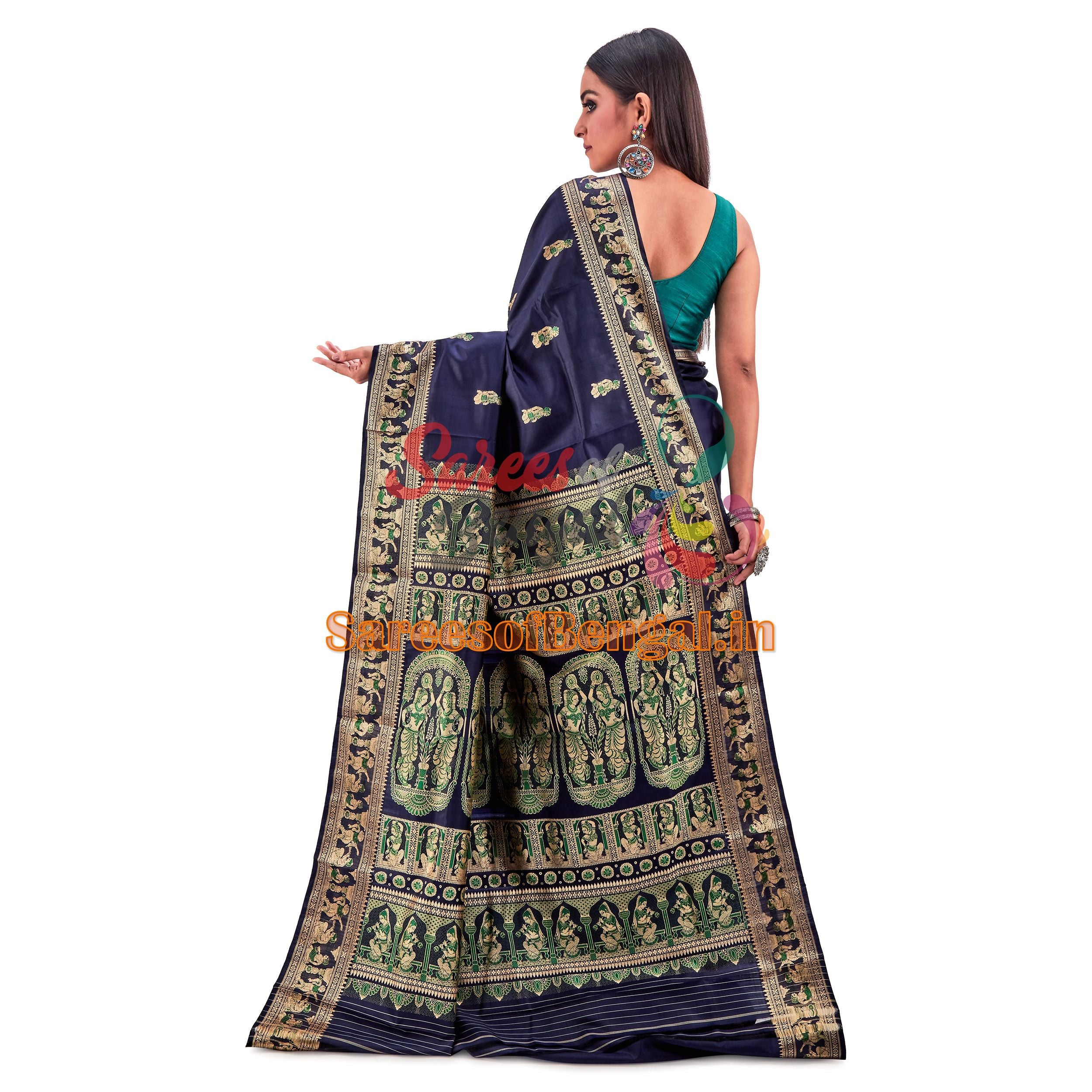 Handwoven Navy Blue Baluchari Silk Saree