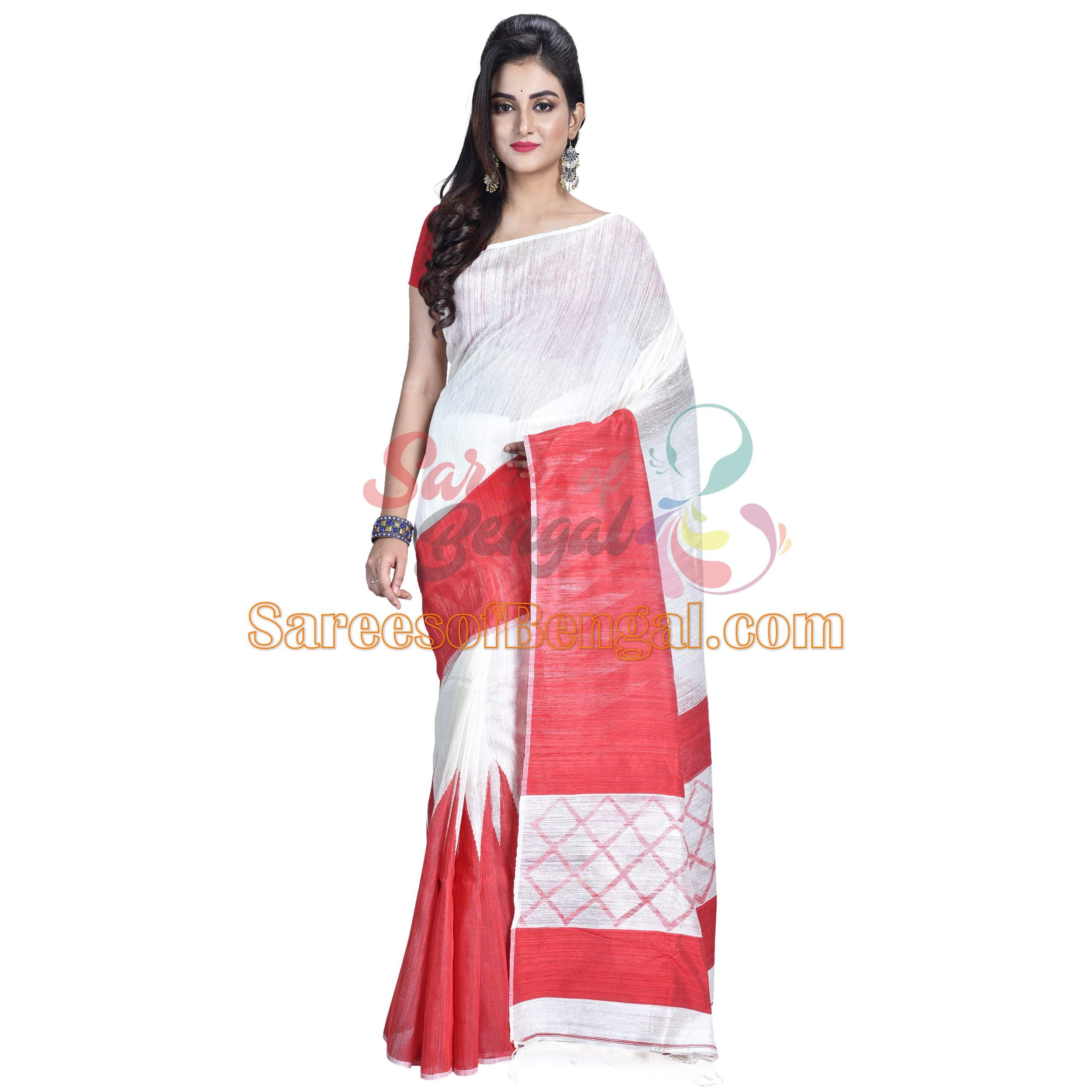 Traditional Red & White Matka Silk Saree