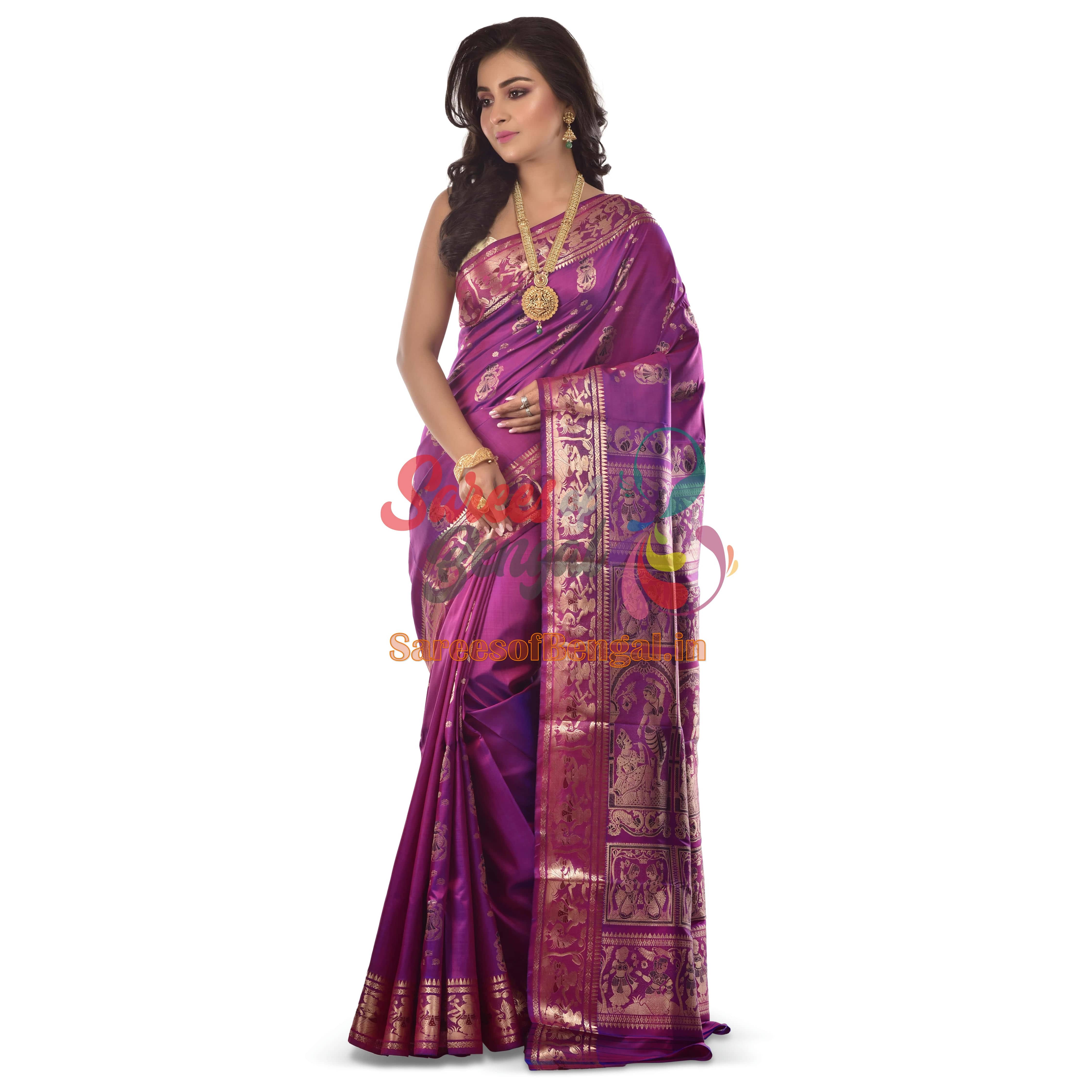 Handwoven Dual Toned Bishnupuri Baluchari Saree