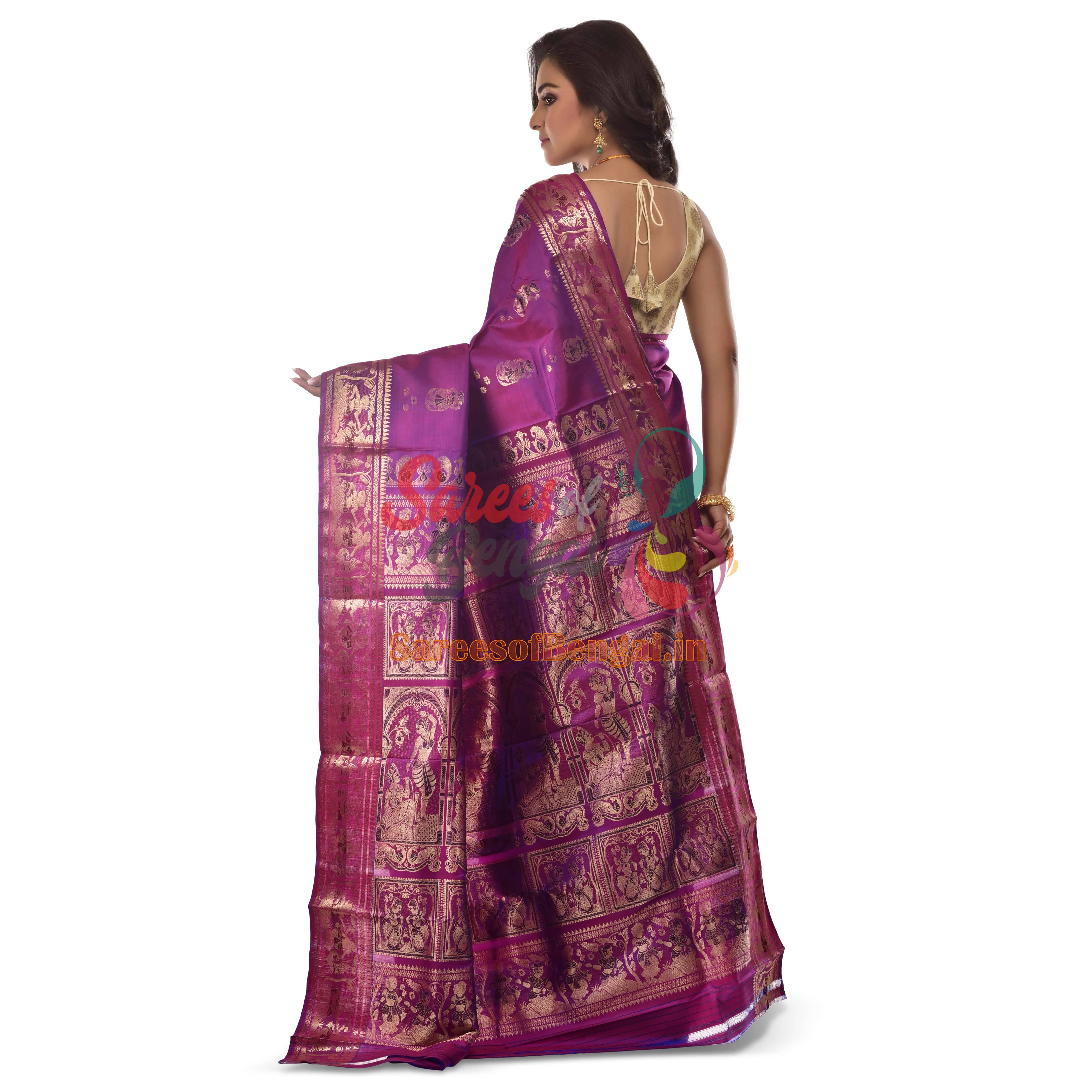 Handwoven Dual Toned Bishnupuri Baluchari Saree