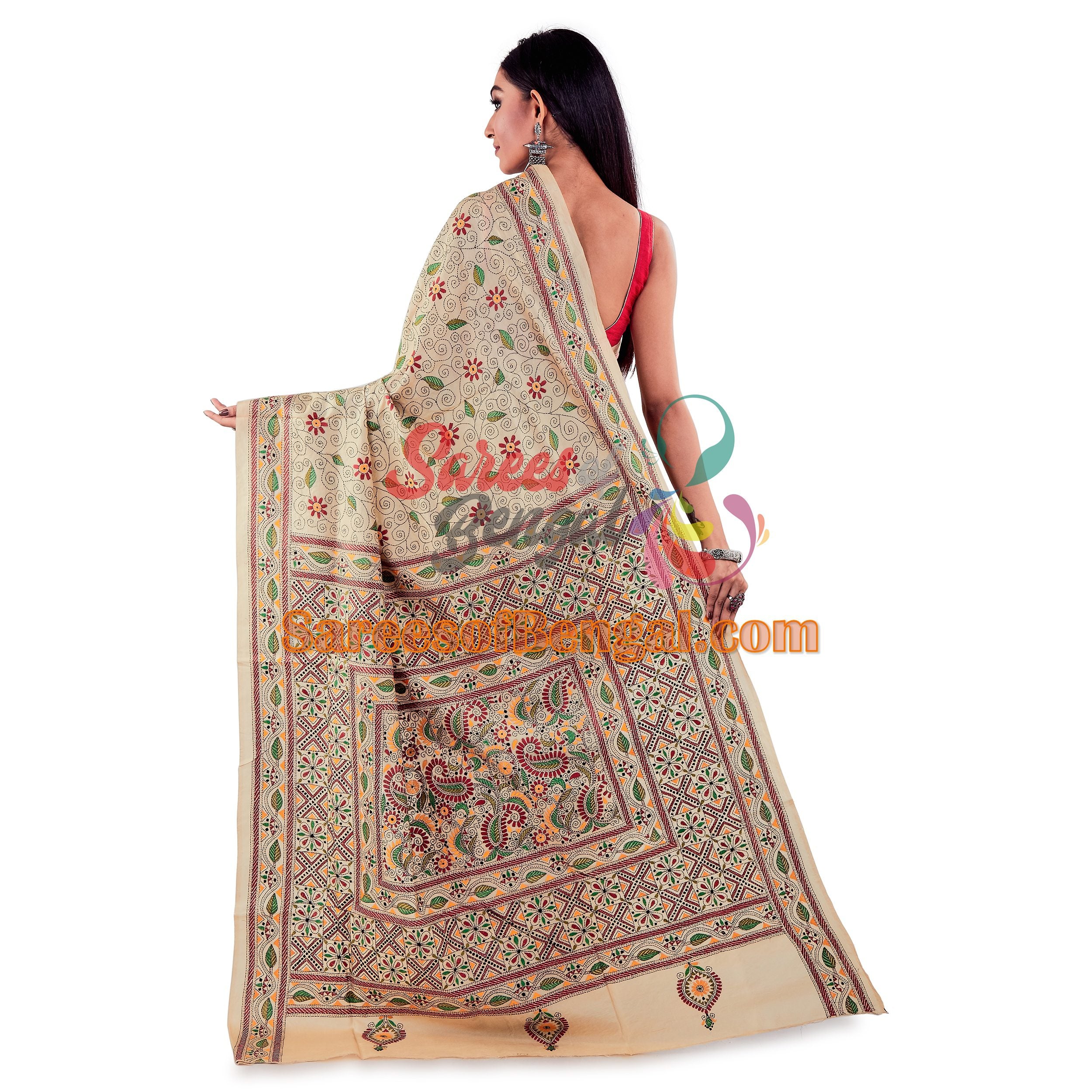 Allover Embroidered Kantha Silk Saree