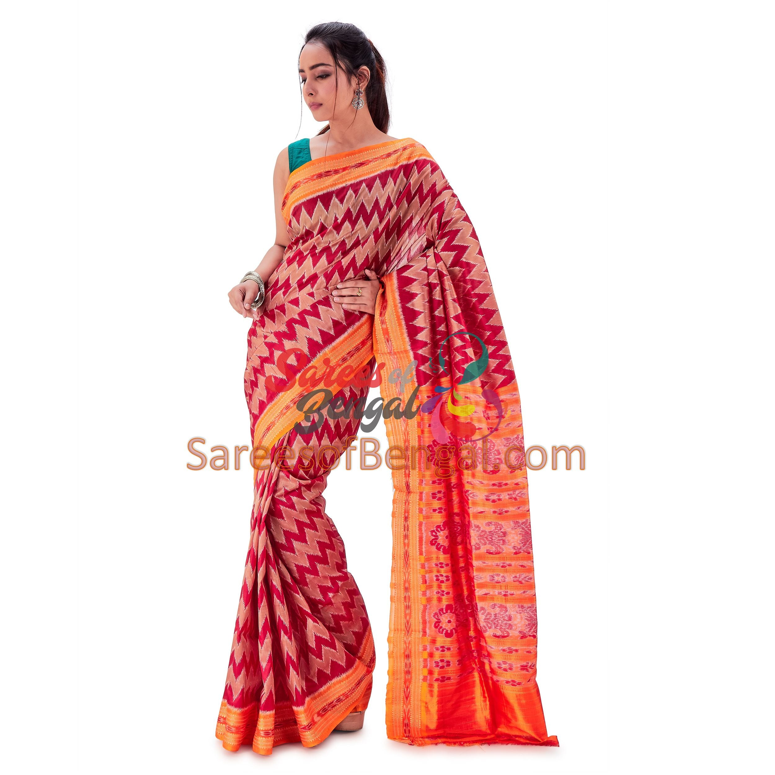 Handwoven Khandua Ikkat Silk Saree