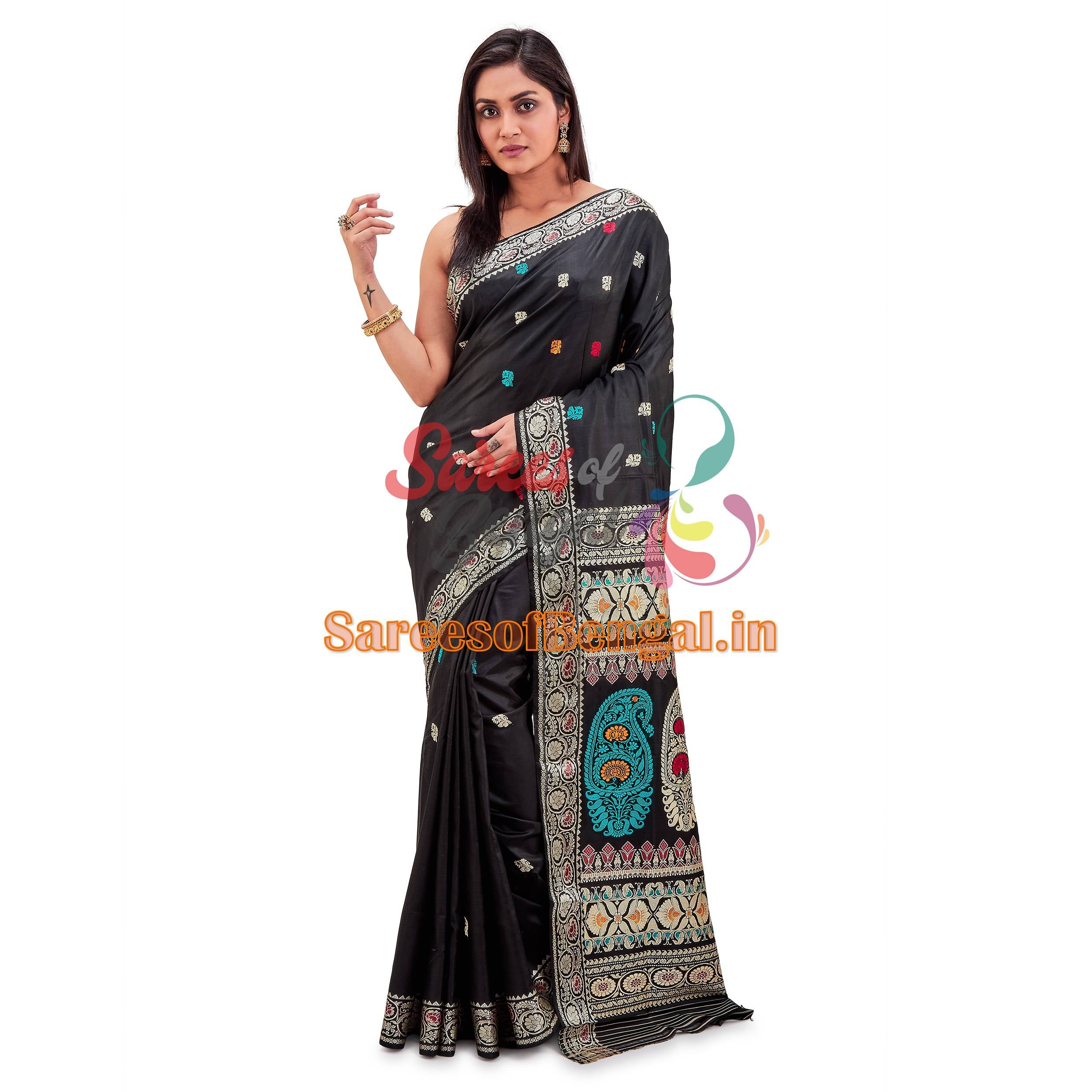 Black Revival Baluchari Silk Saree