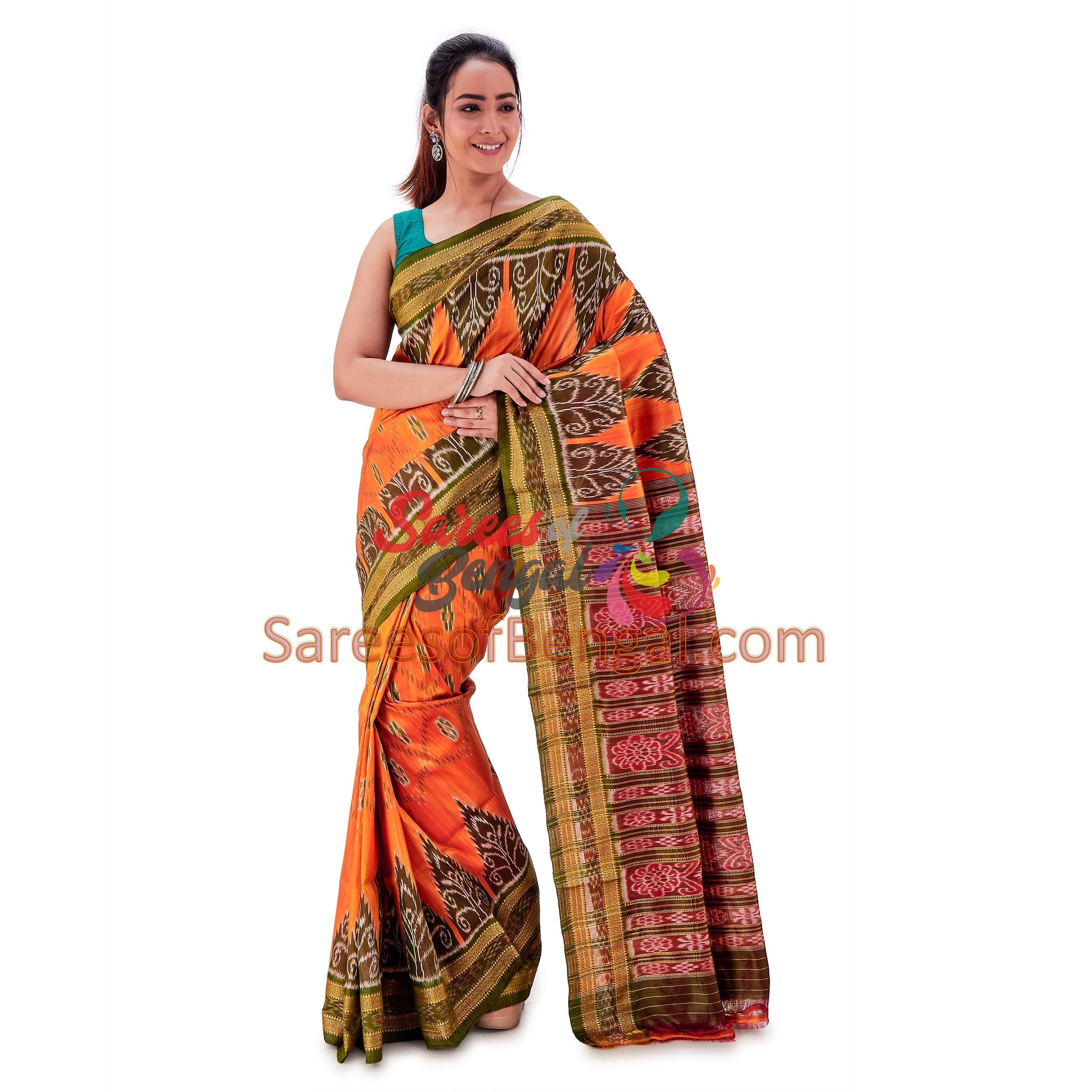 Temple Border Khandua Ikkat Silk Saree