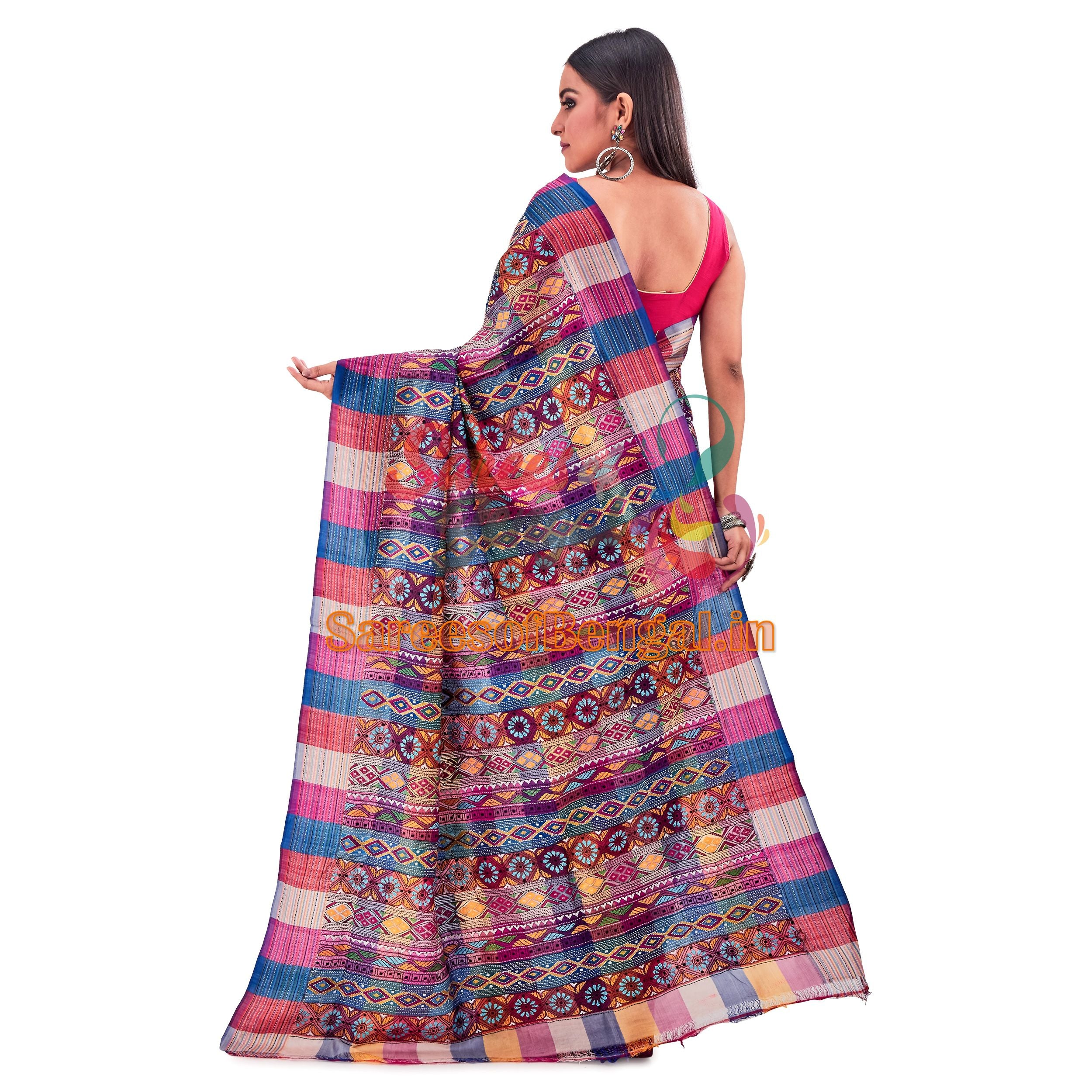 Half-n-half Bishnupuri Silk Kantha Saree