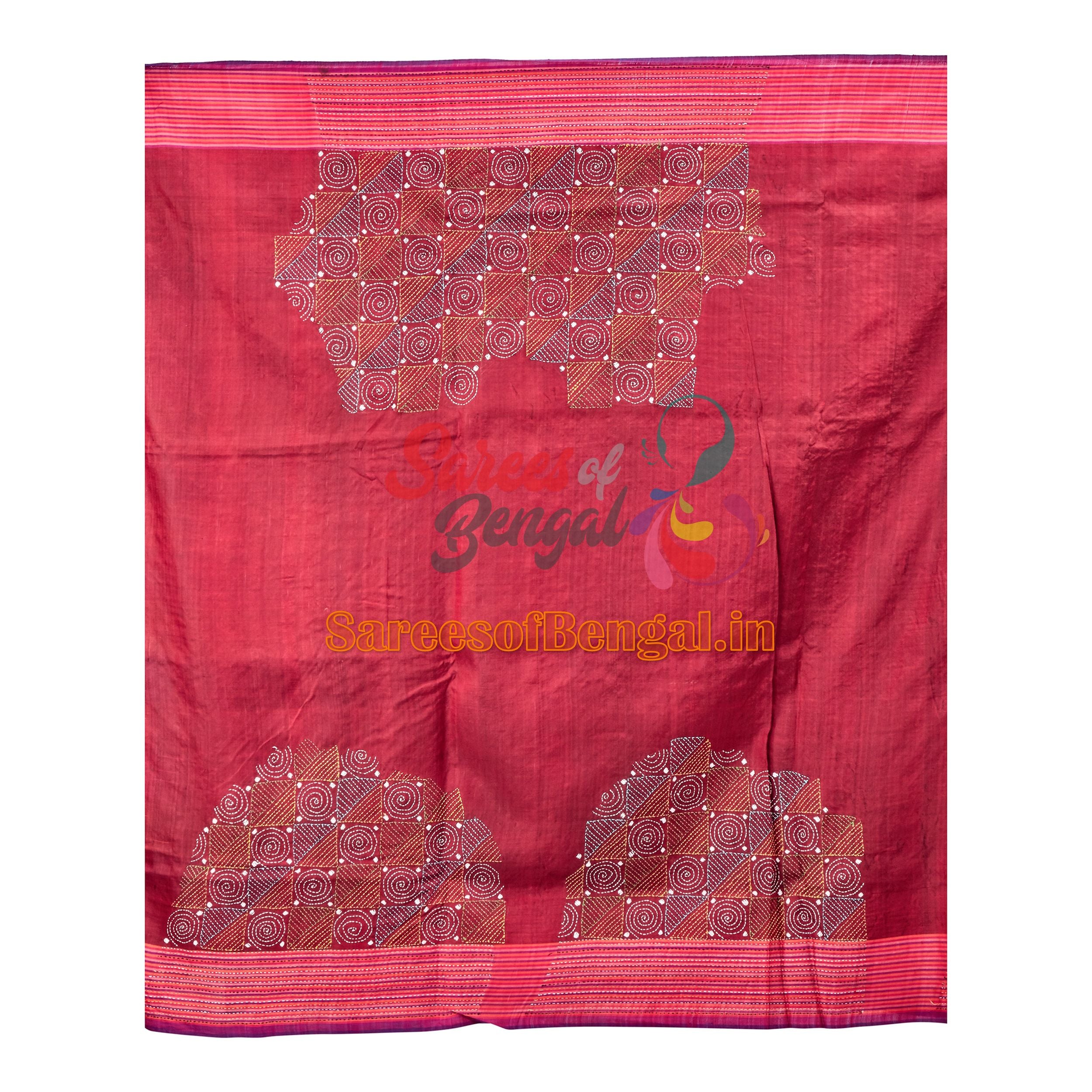 Half-n-half Bishnupuri Silk Kantha Saree