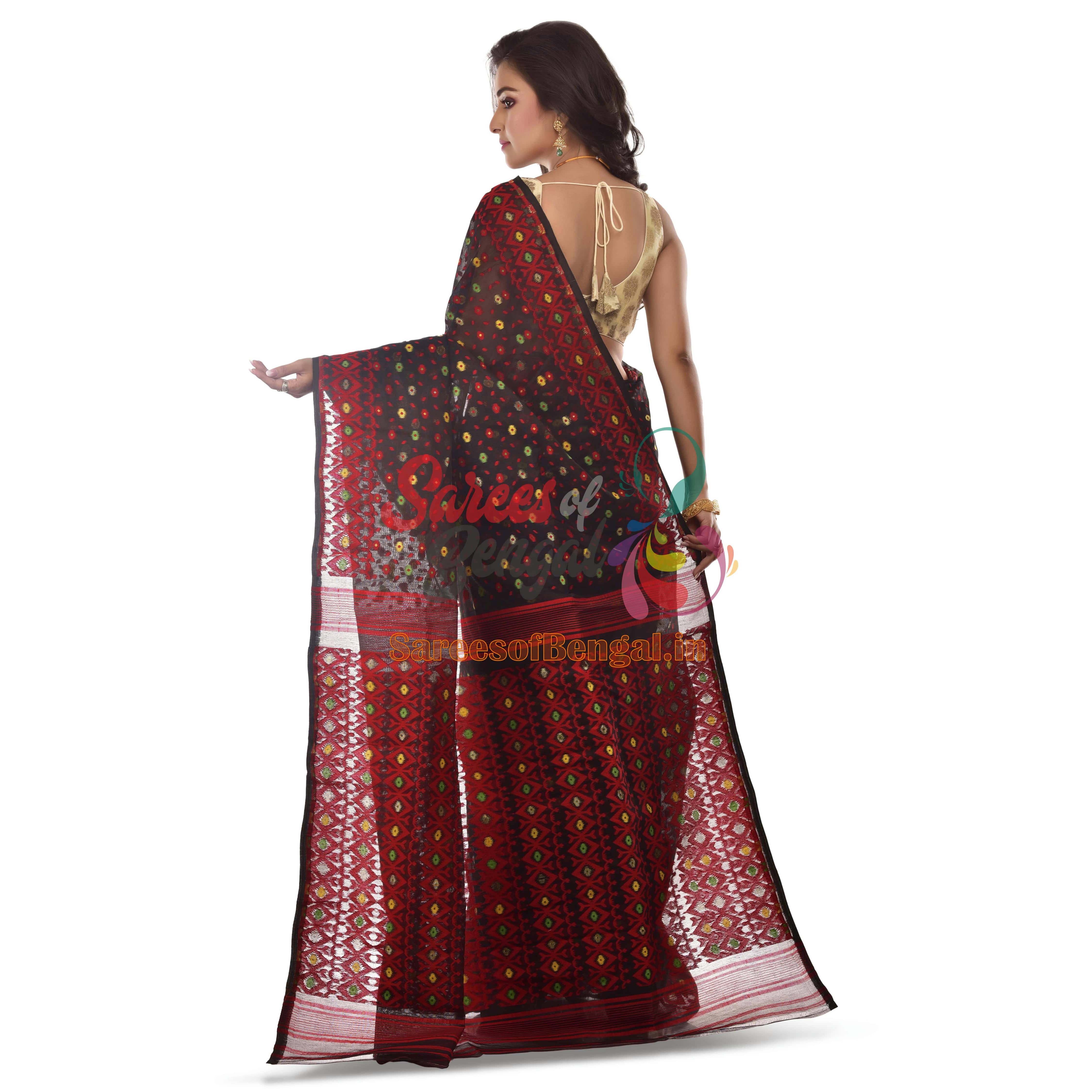 Black And Red Jamdani Saree