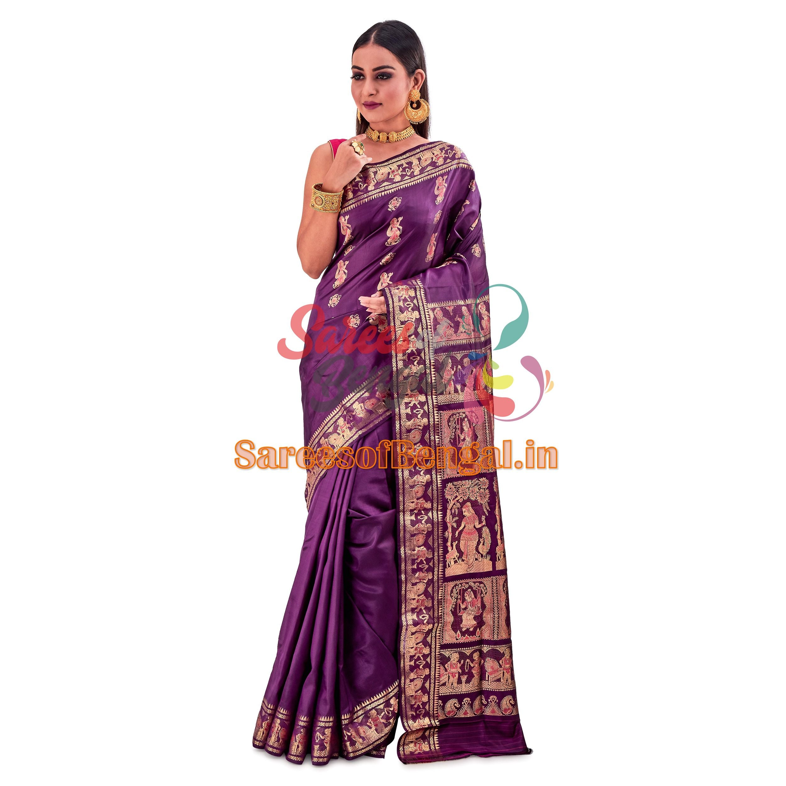 Handwoven Swarnachari Silk Saree Purple