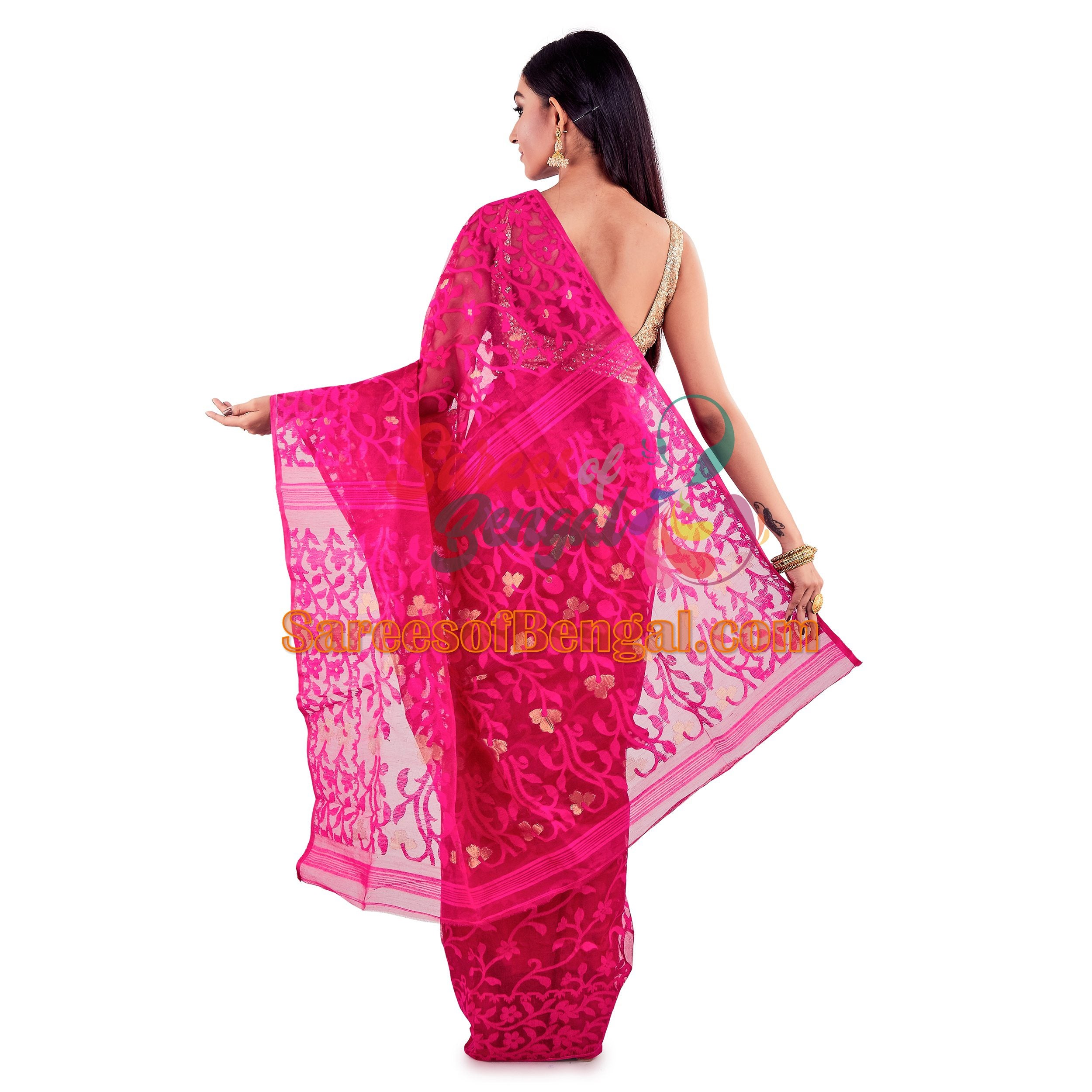 Magenta Bengal Jamdani Dhakai Saree