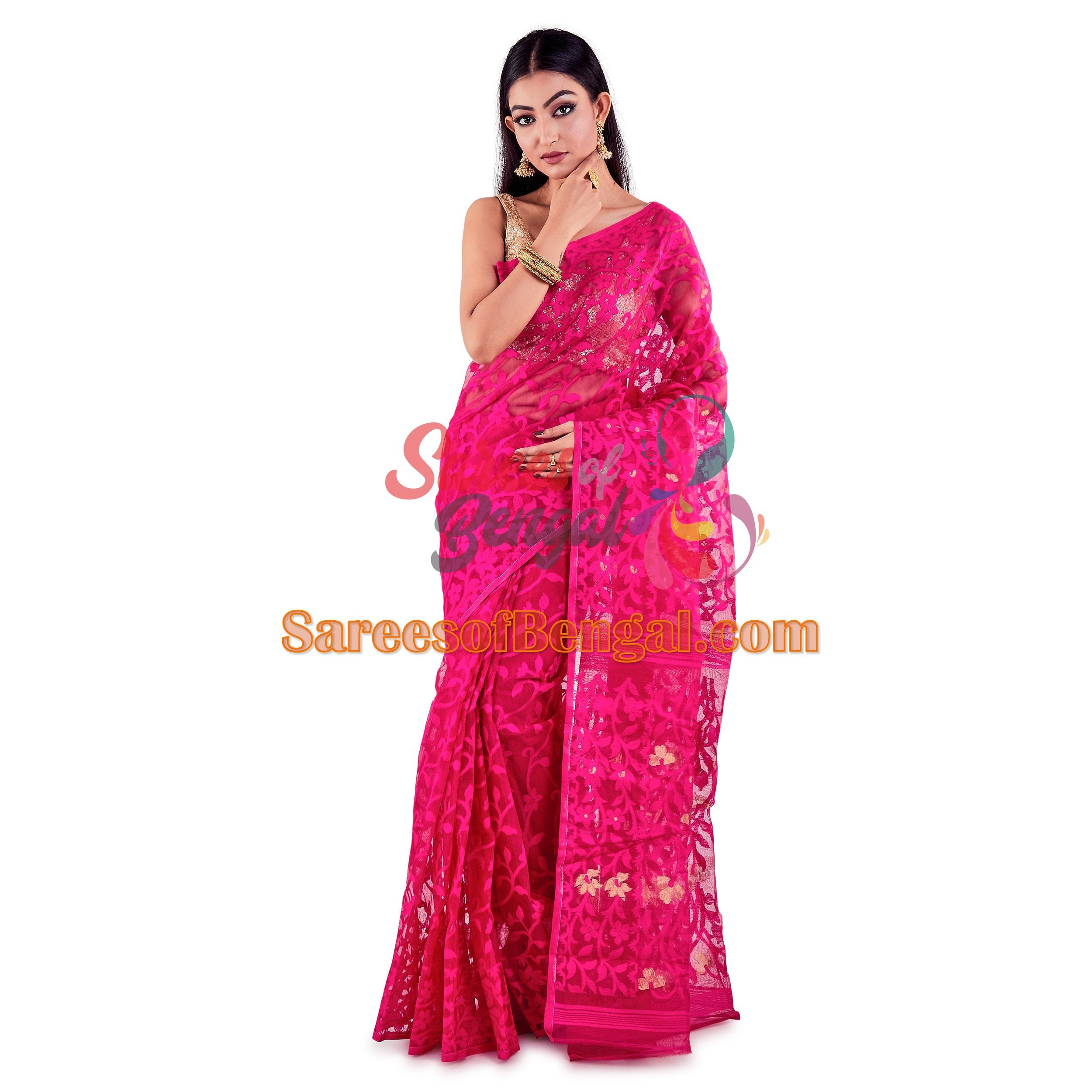 Magenta Bengal Jamdani Dhakai Saree