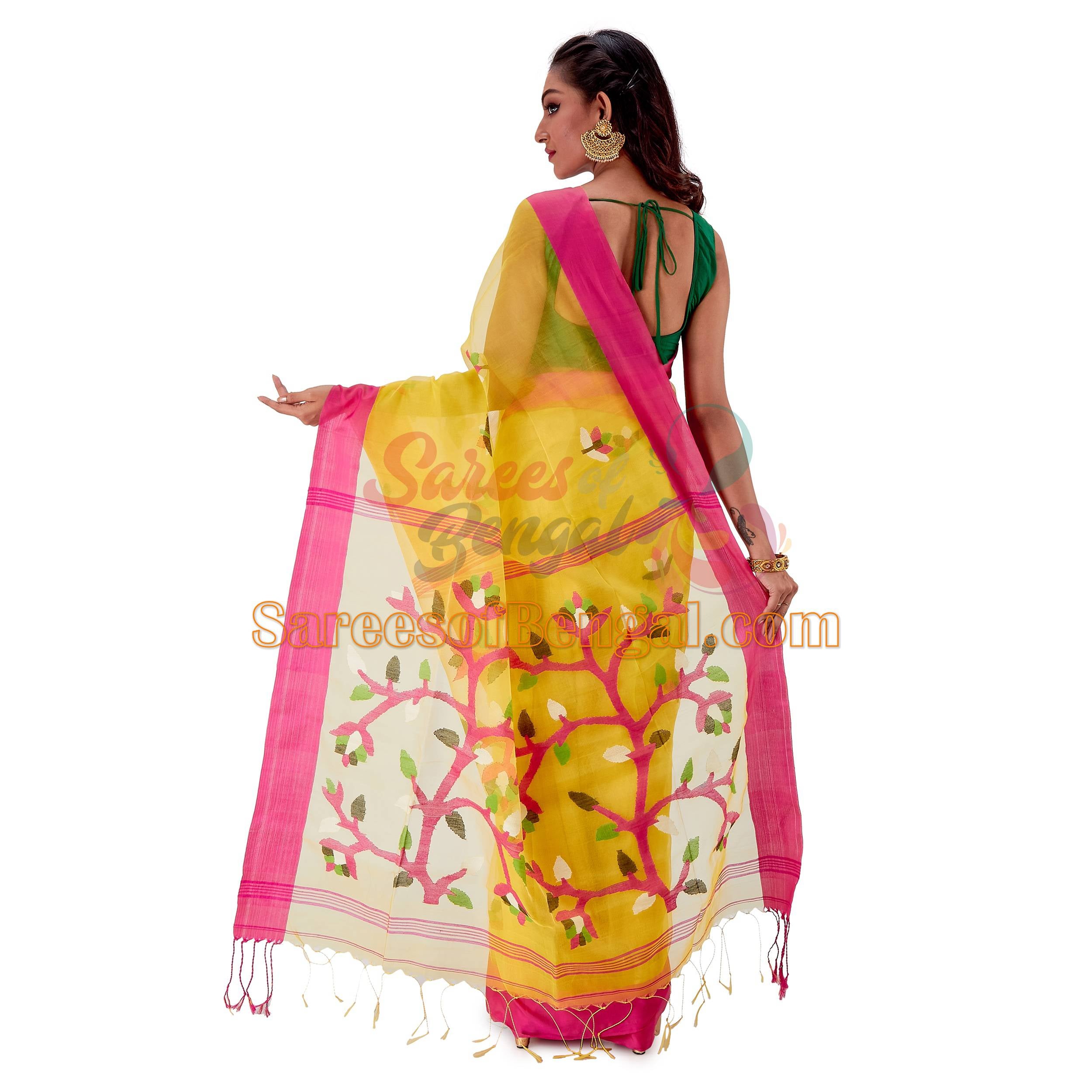 Yellow Resham Jamdani Silk Saree