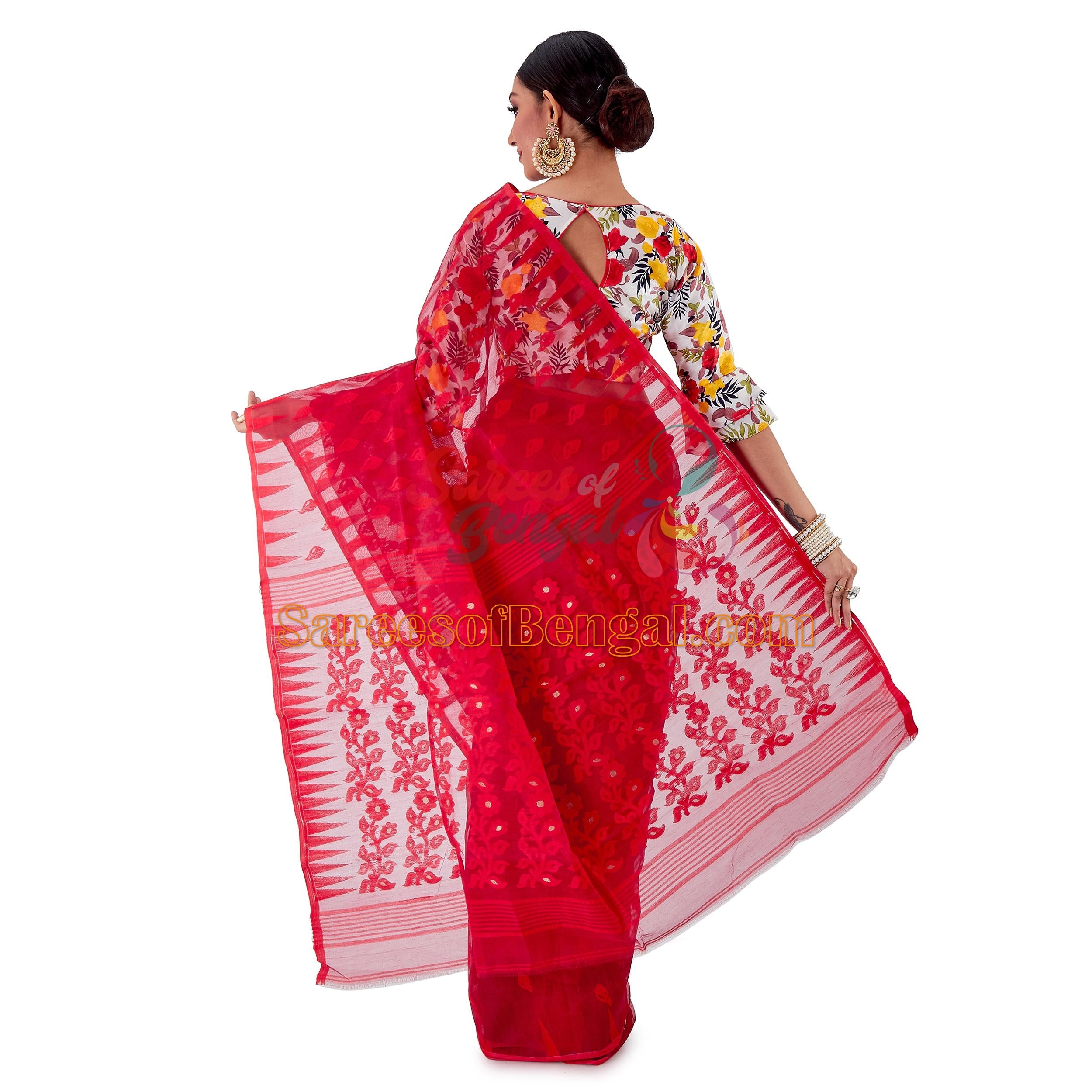 Authentic Red Bengal Jamdani Saree