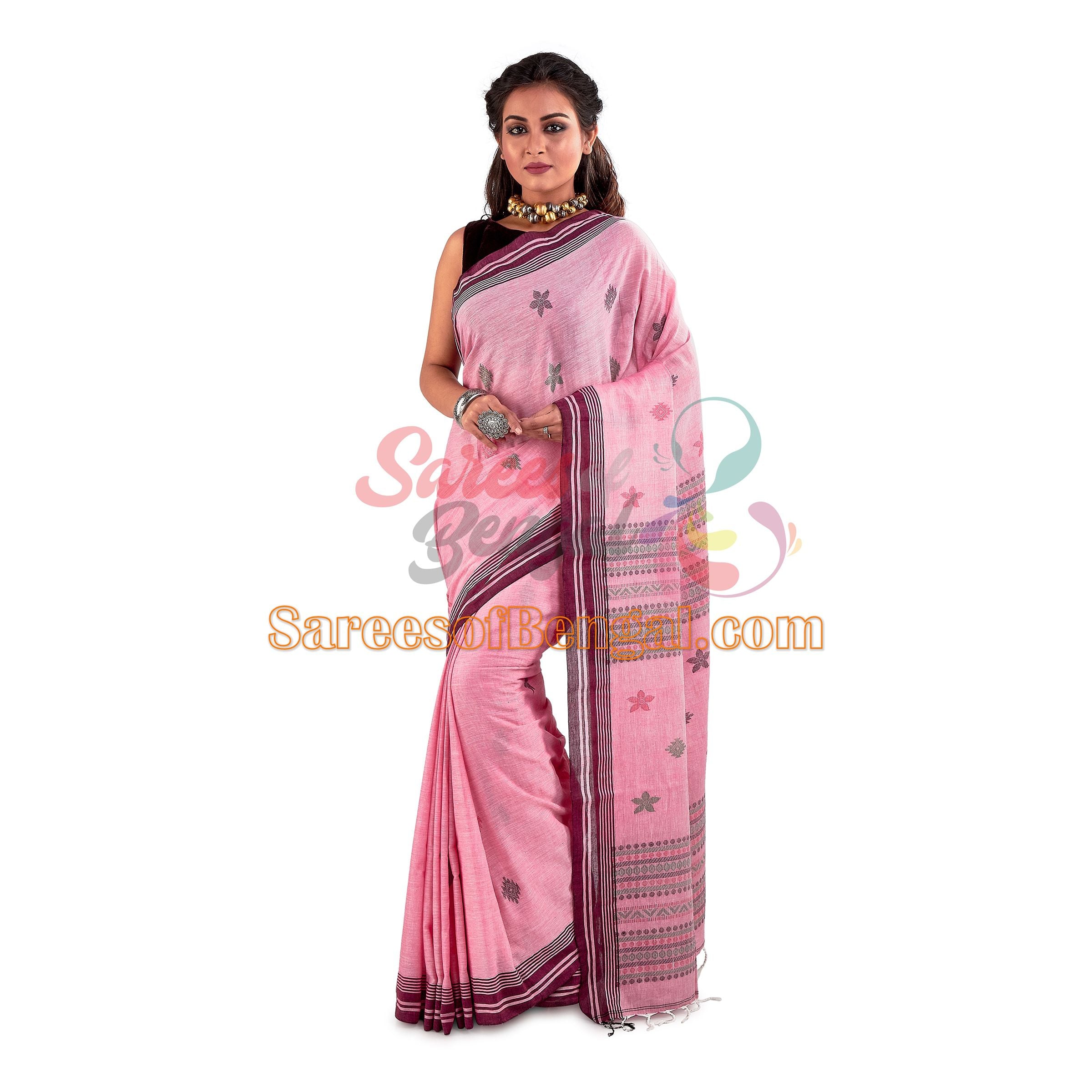 Handwoven Pink Khadi Jamdani Saree