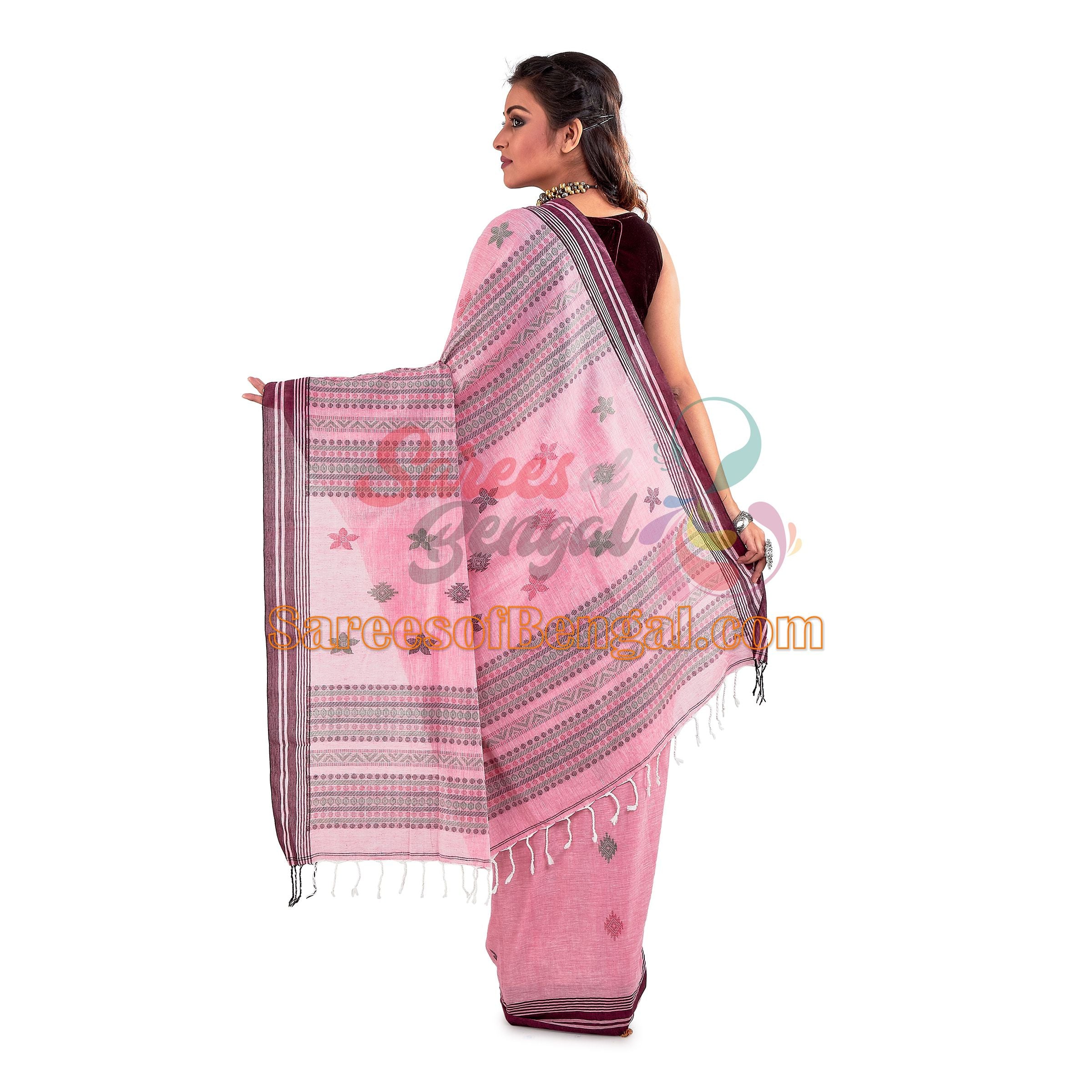 Handwoven Pink Khadi Jamdani Saree