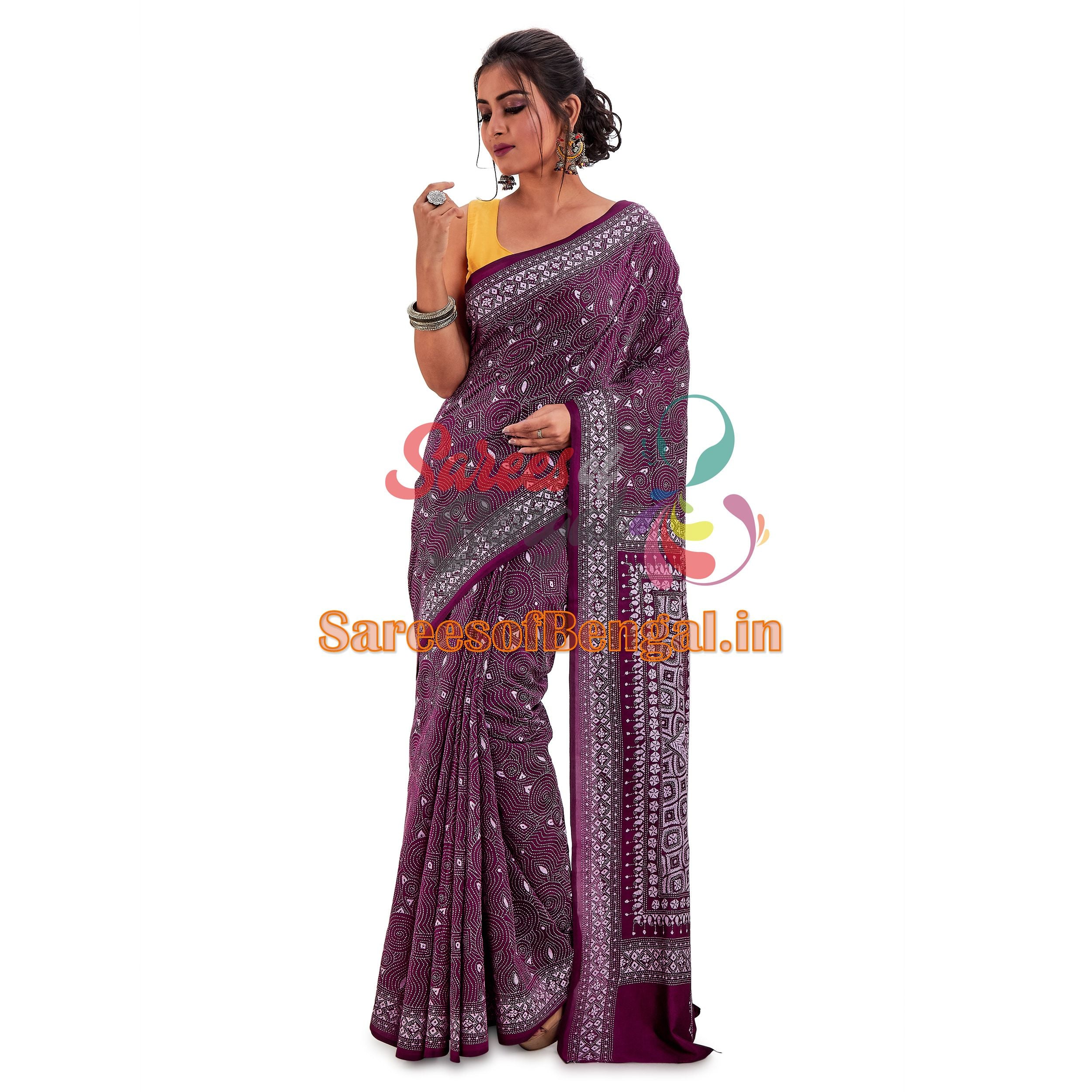 'Alpona' Embroidered Kantha Silk Saree