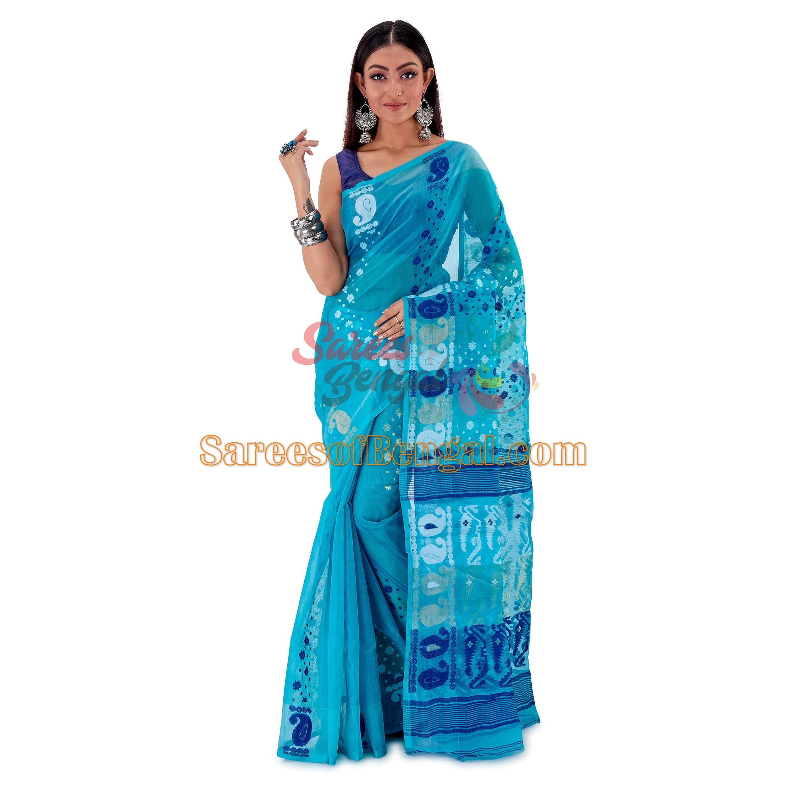 Traditional Jamdani Saree Blue