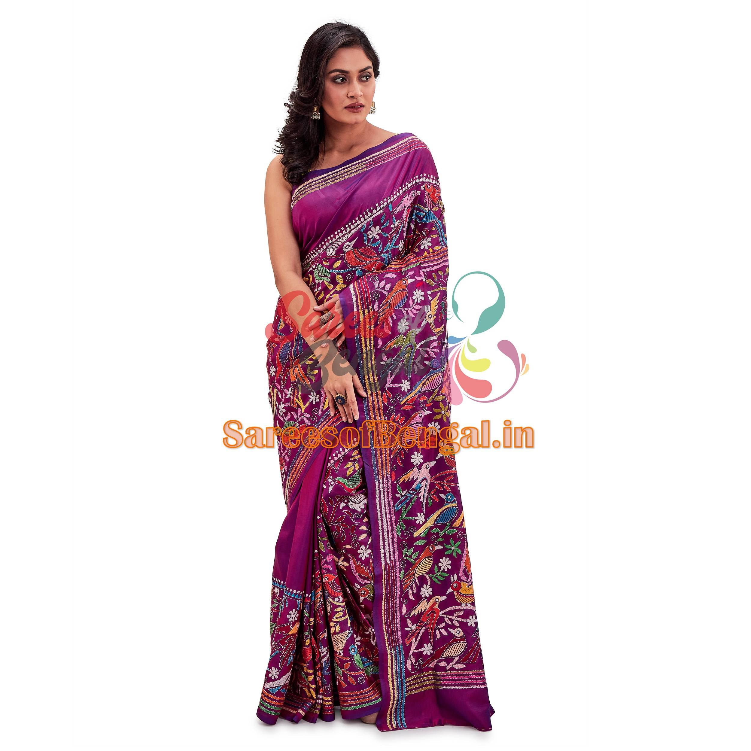 Dual Toned Kantha Silk Saree