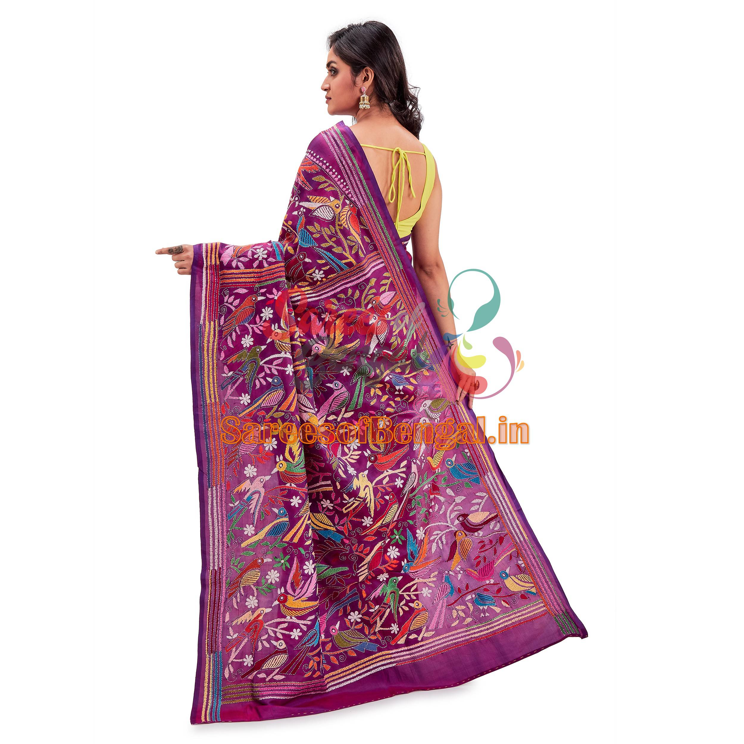 Dual Toned Kantha Silk Saree