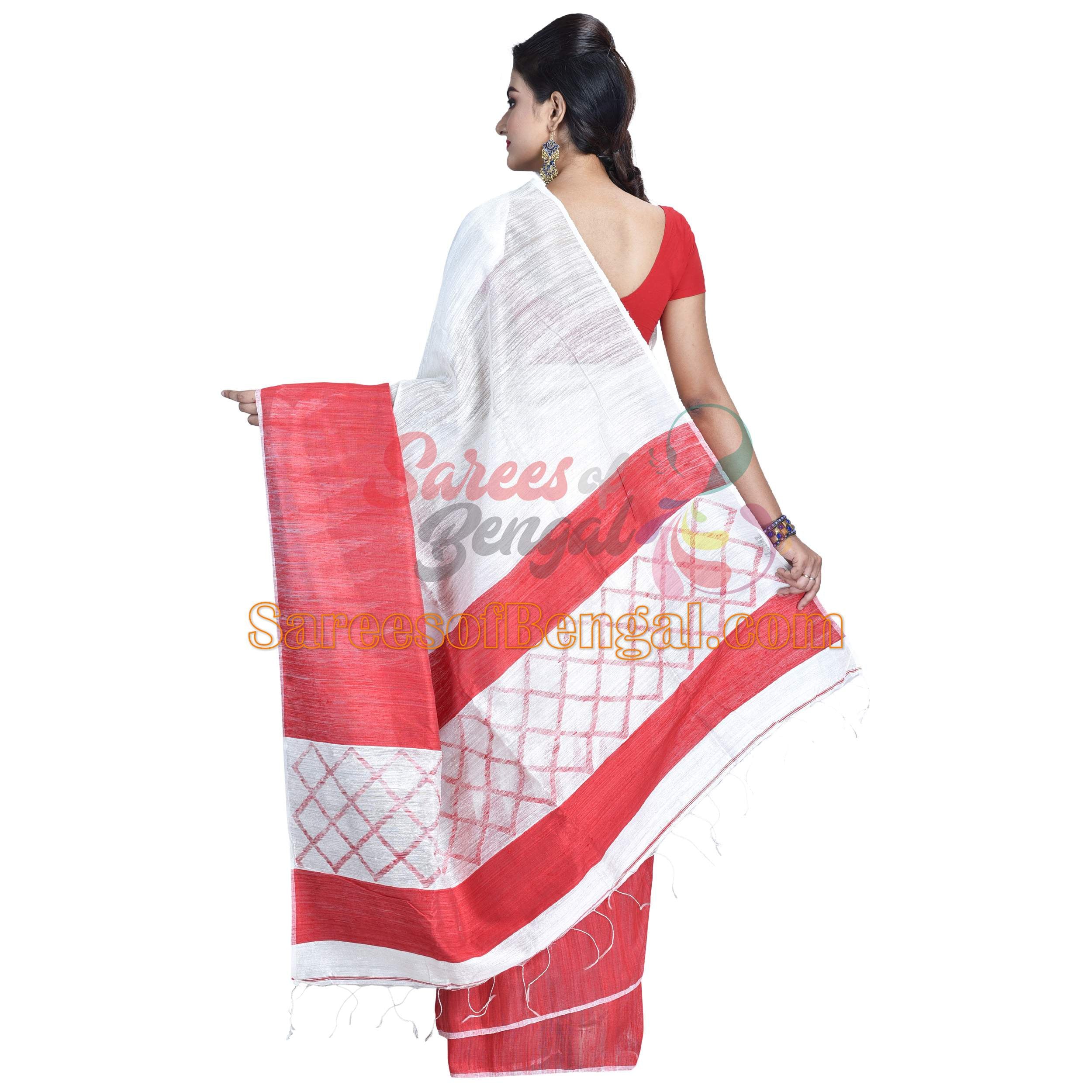 Traditional Red & White Matka Silk Saree
