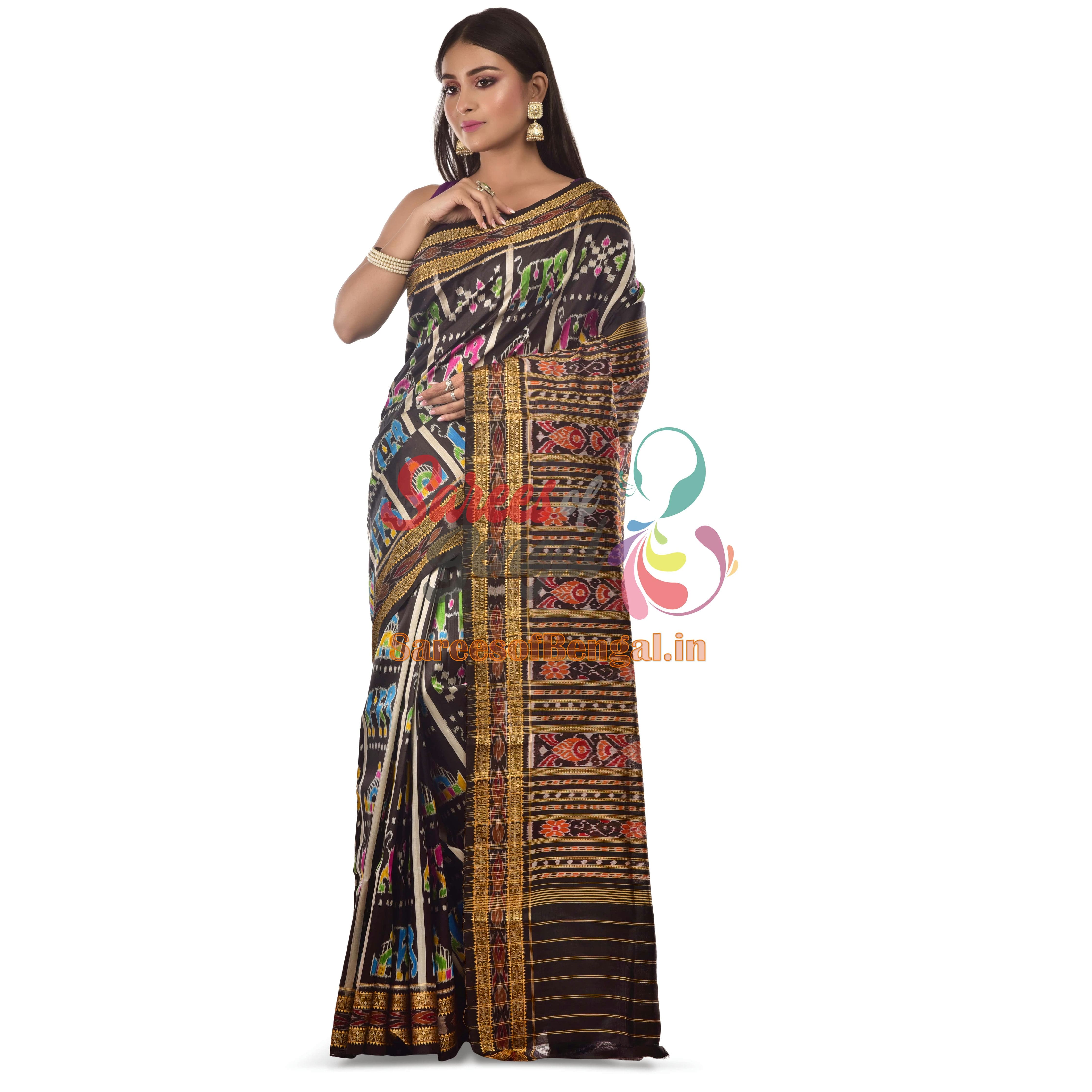 Black Odisha Nabakothi Ikkat Silk Saree