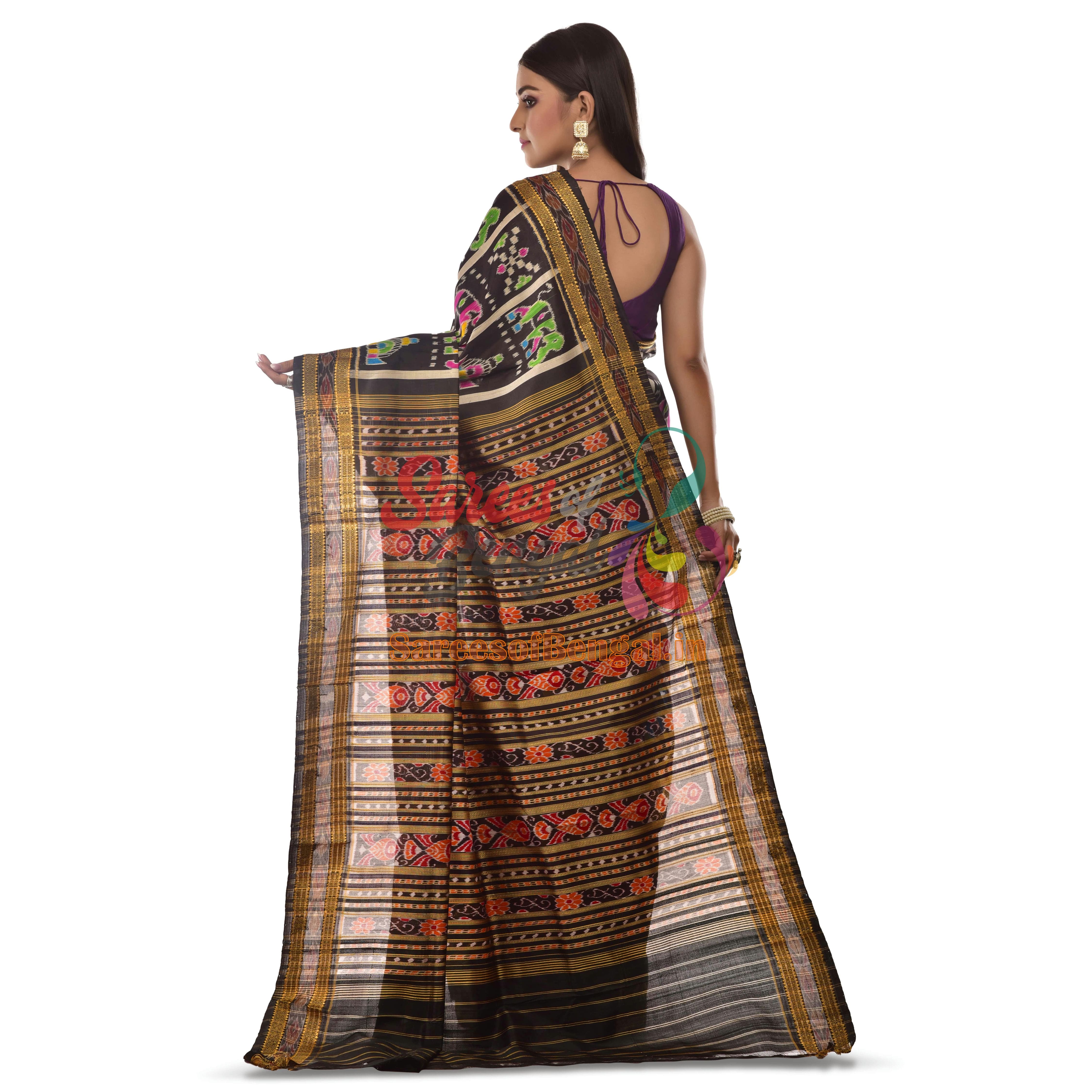 Black Odisha Nabakothi Ikkat Silk Saree