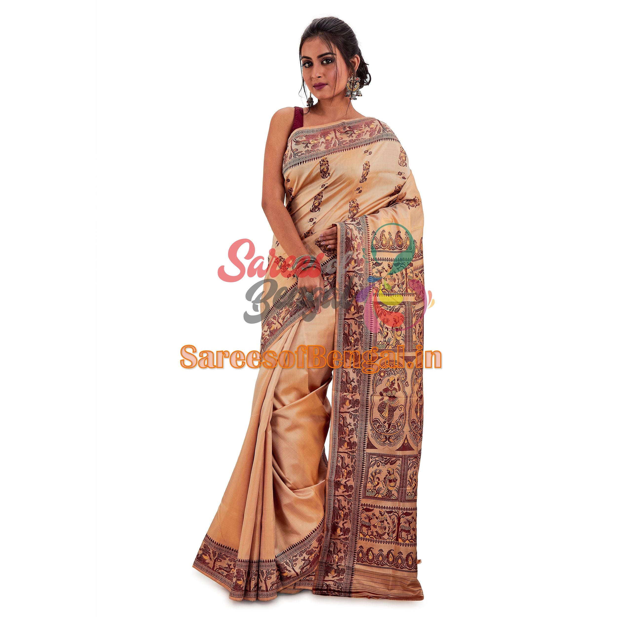 Beige Baluchari Silk Saree