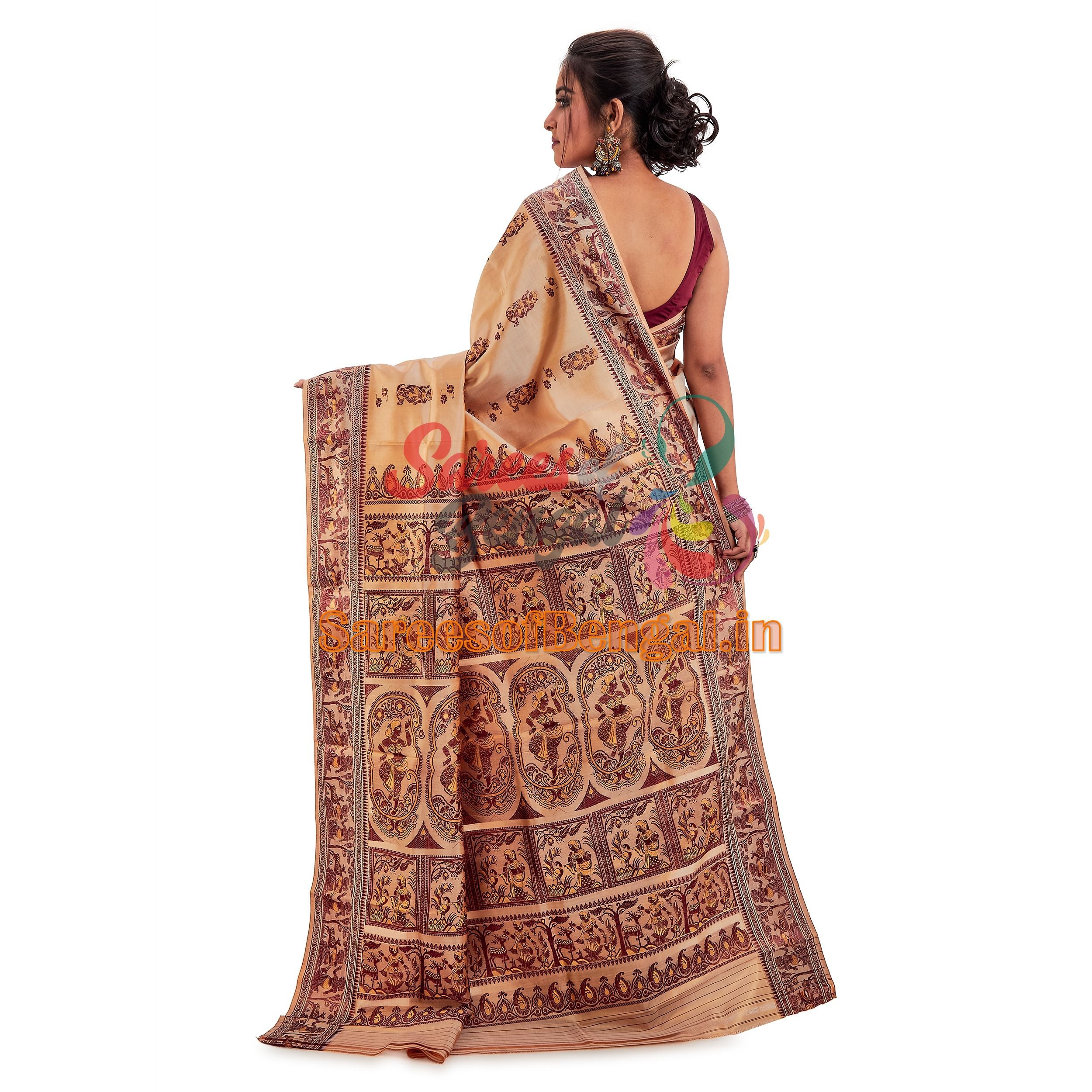 Beige Baluchari Silk Saree