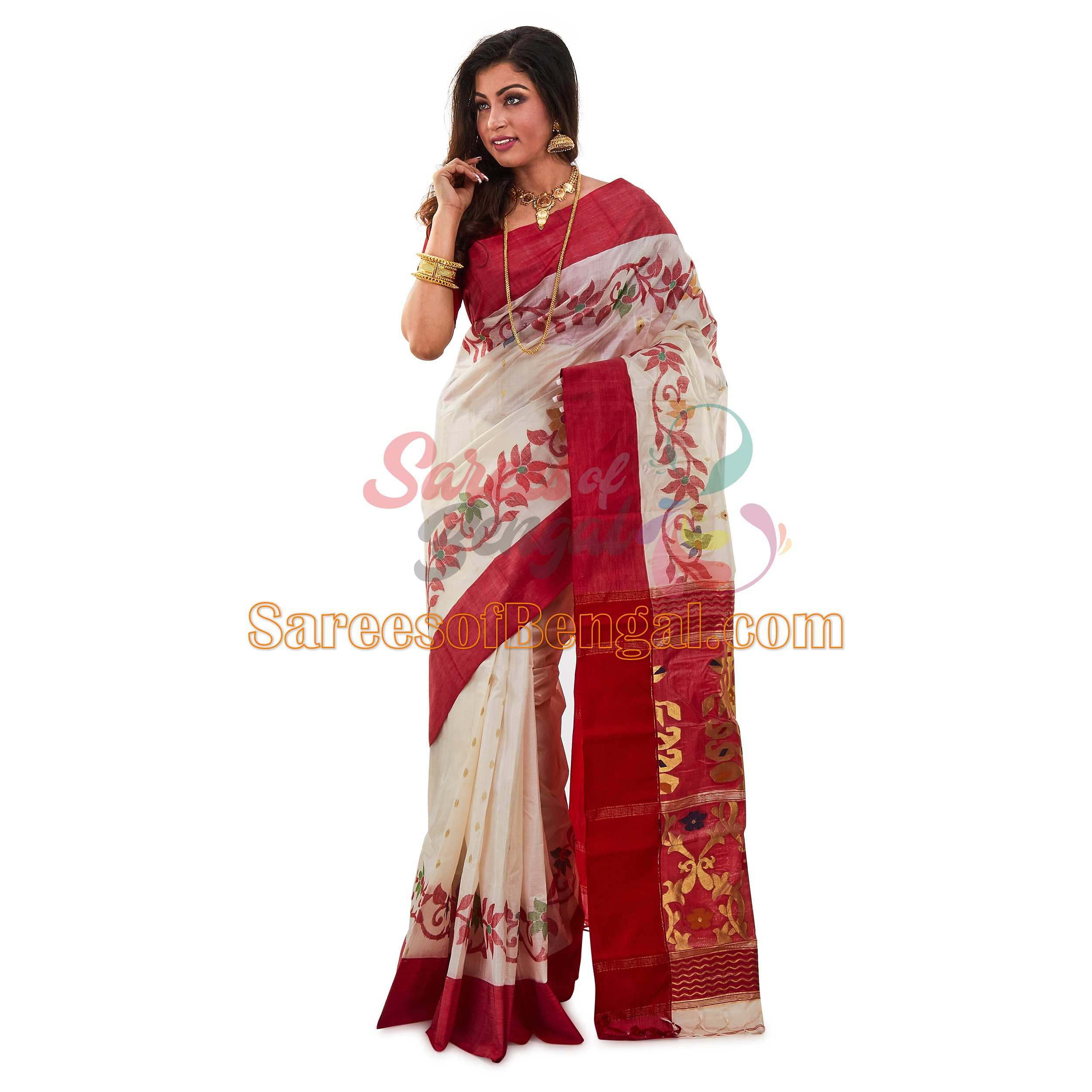 Premium Gachi Tussar Silk Dhakai Jamdani Saree