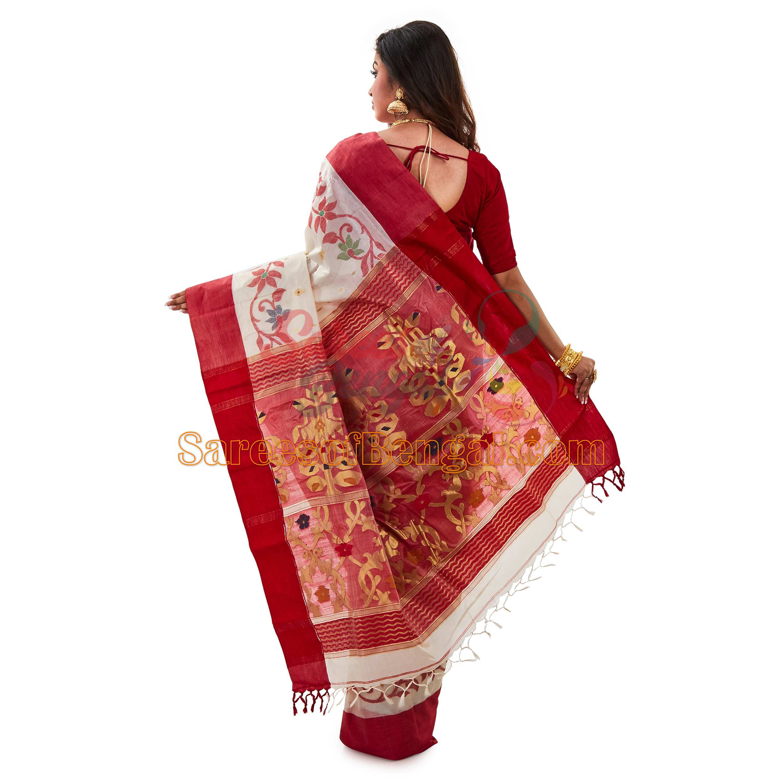 Premium Gachi Tussar Silk Dhakai Jamdani Saree
