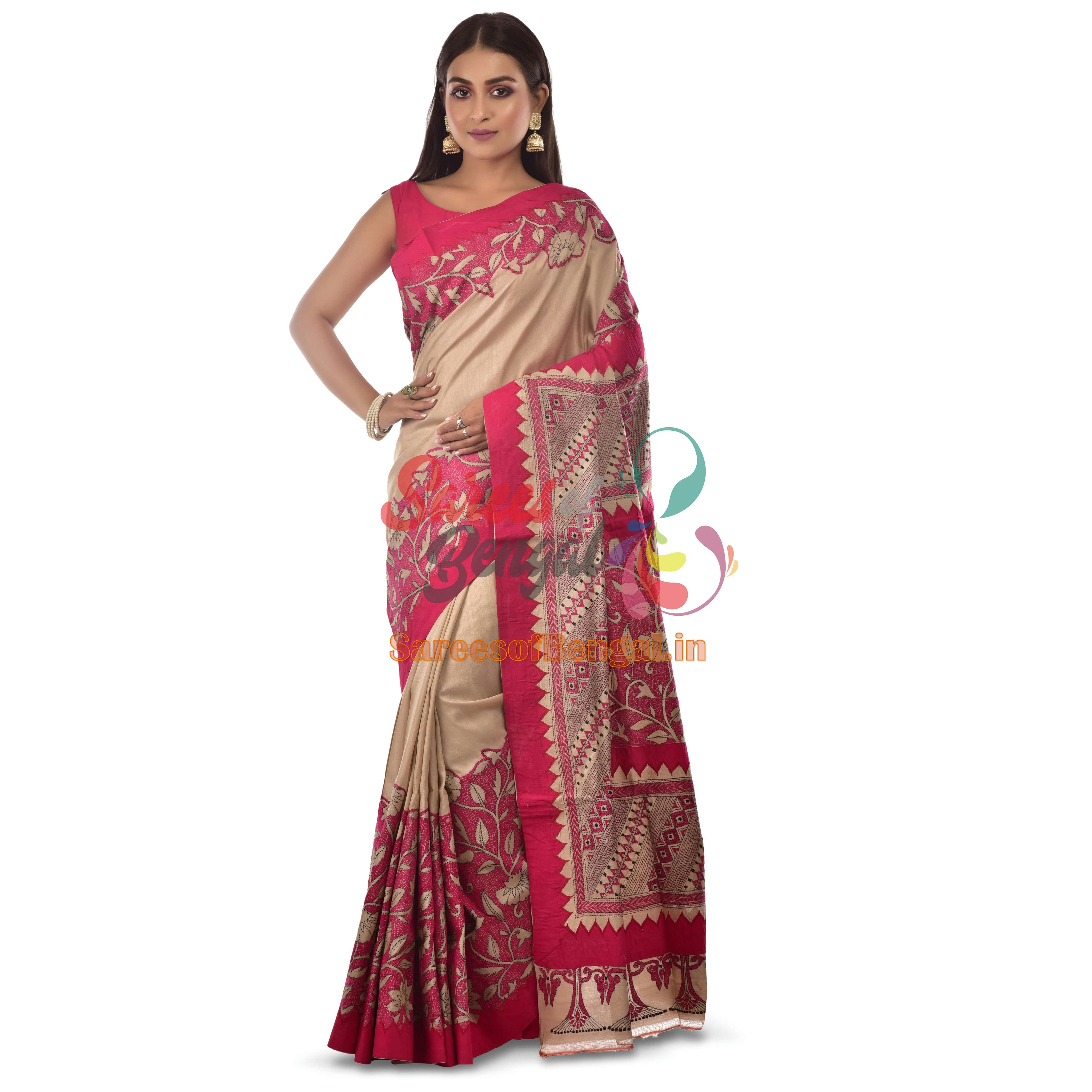 Copy of Premium Applique Tussar Kantha Silk Saree