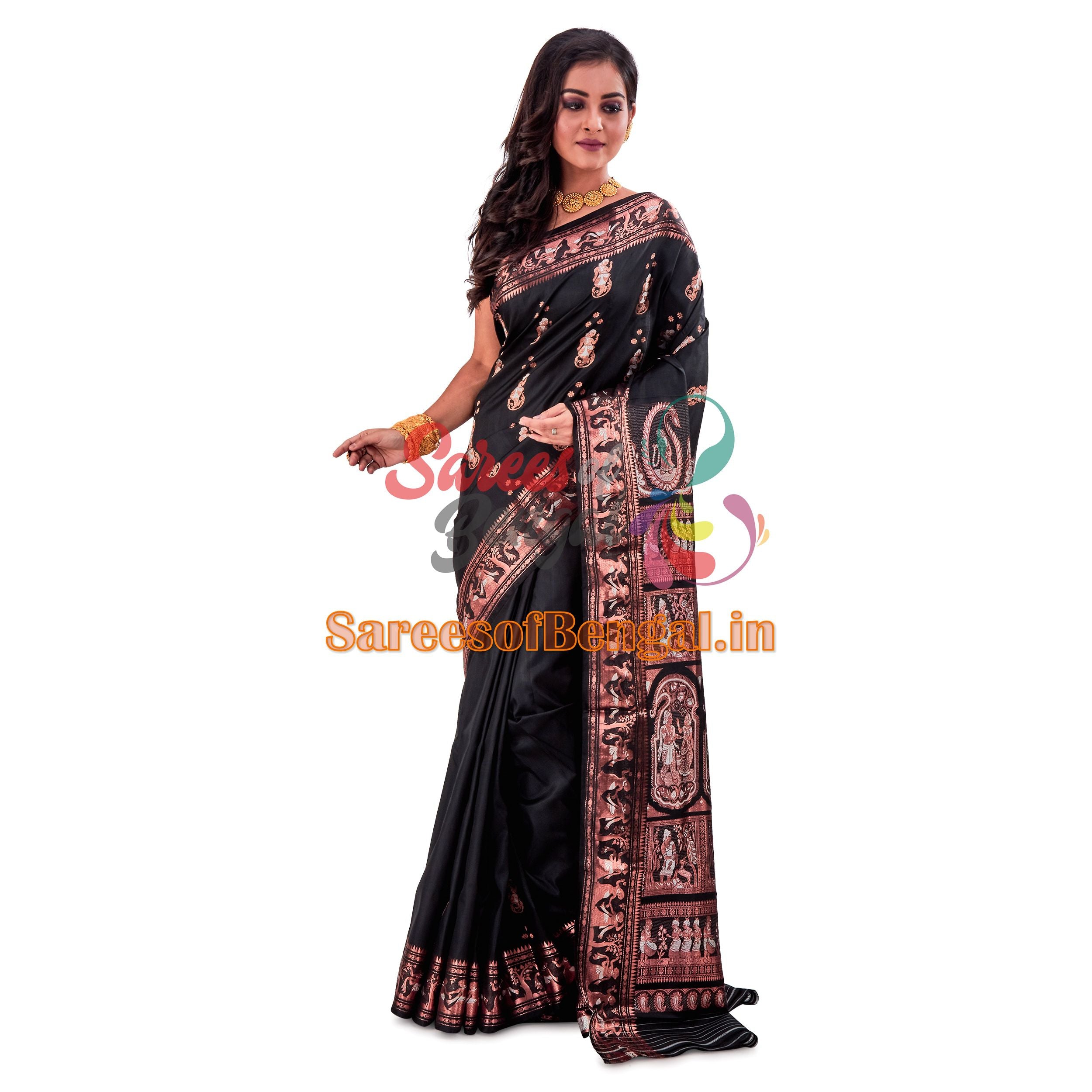 Authentic Black Silk Swarnachari Saree