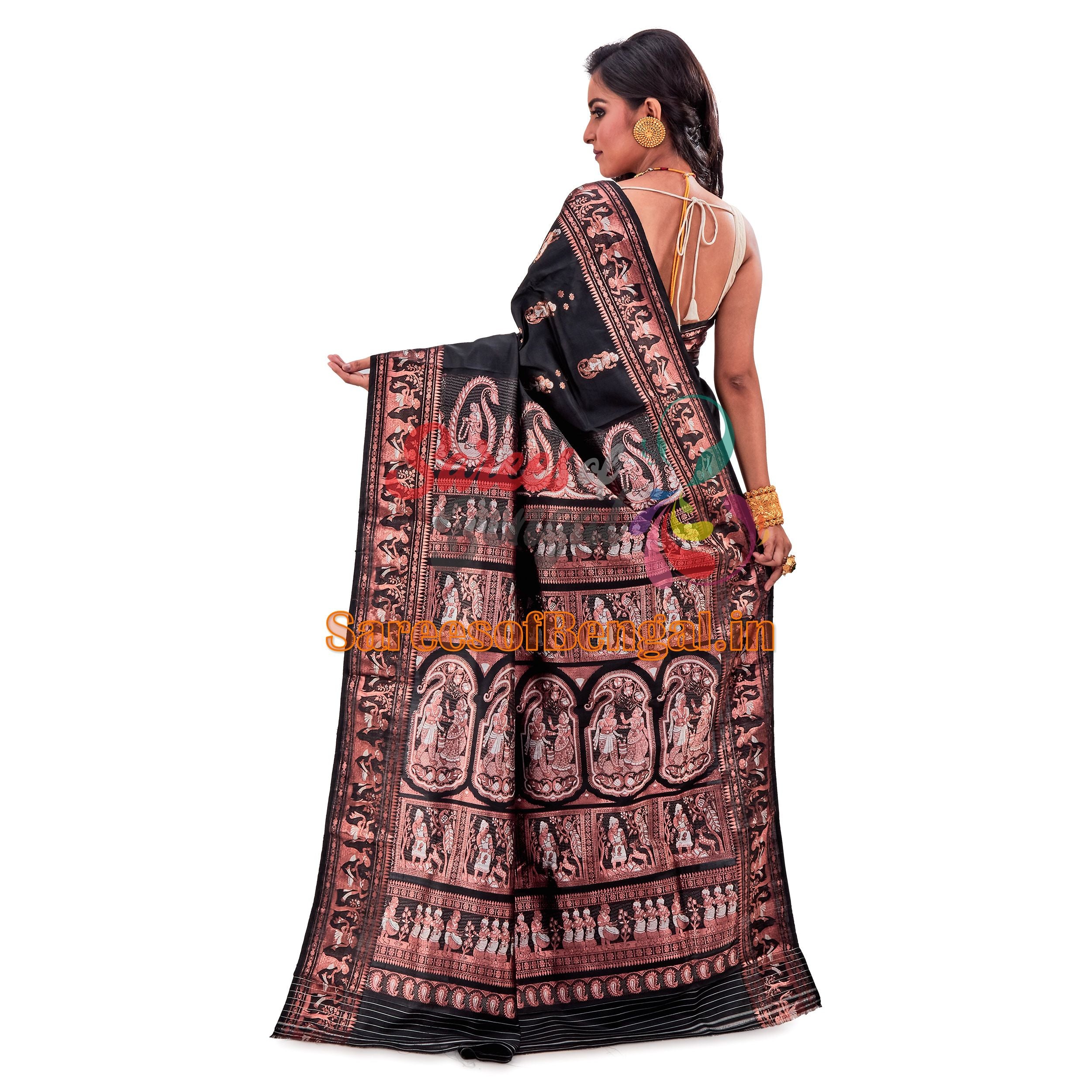 Authentic Black Silk Swarnachari Saree