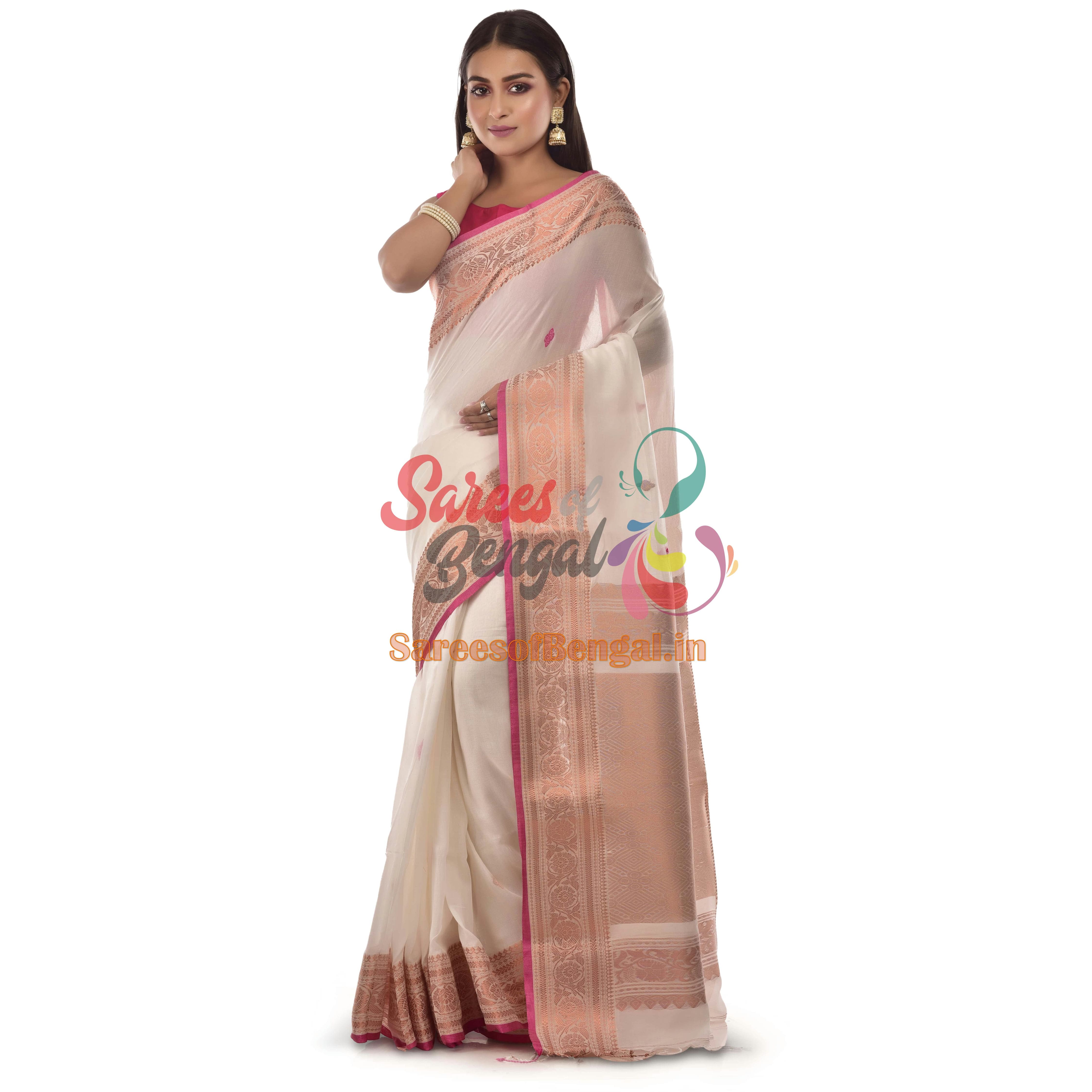 Copper Zari Khadi Jamdani Saree