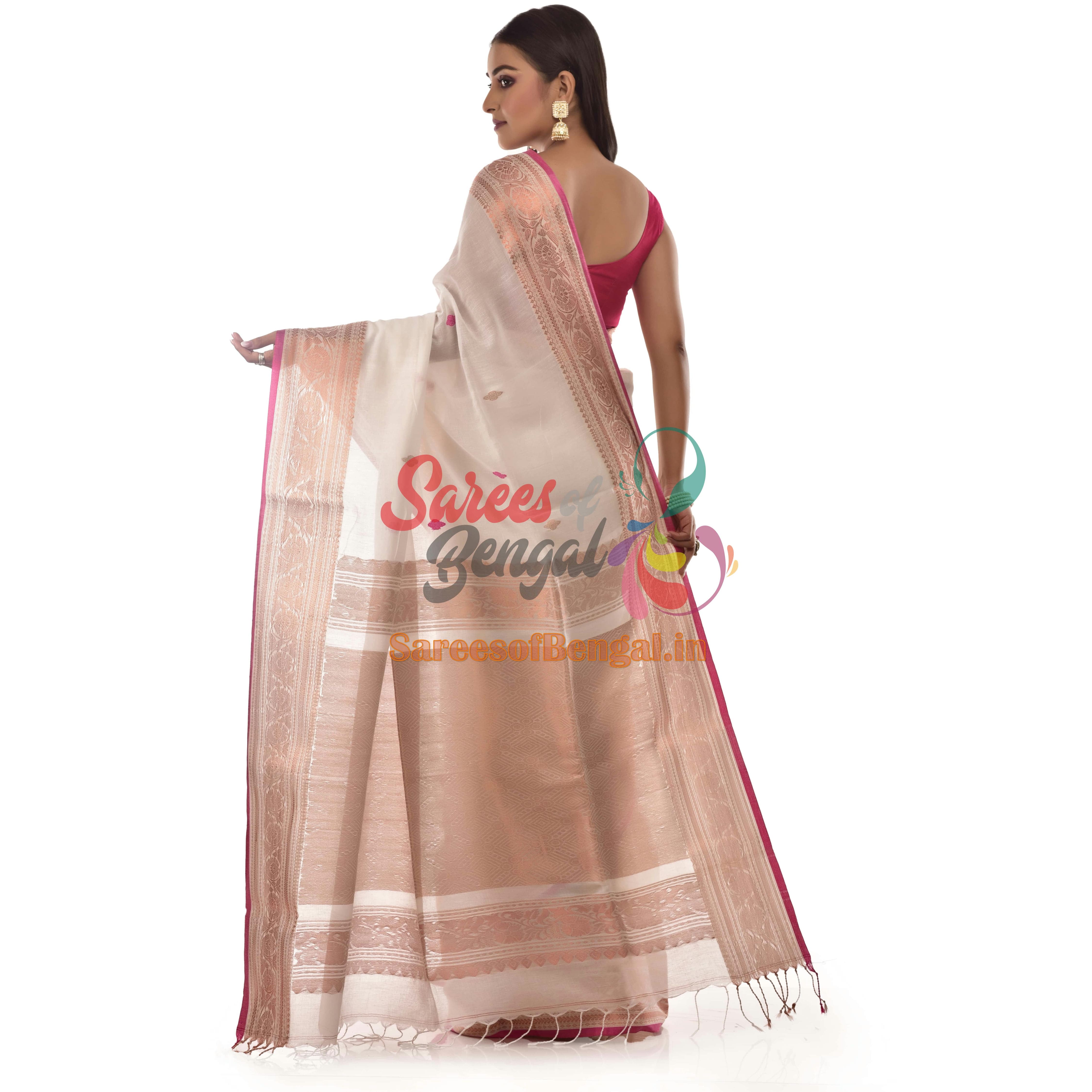 Copper Zari Khadi Jamdani Saree