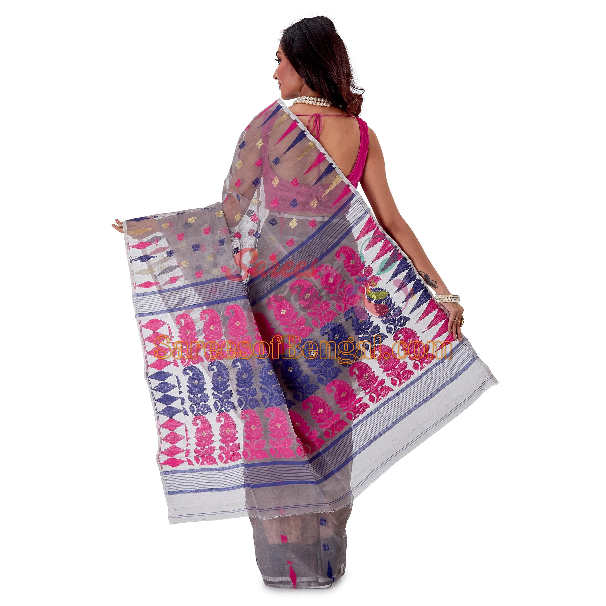 Grey Traditional Jamdani Saree
