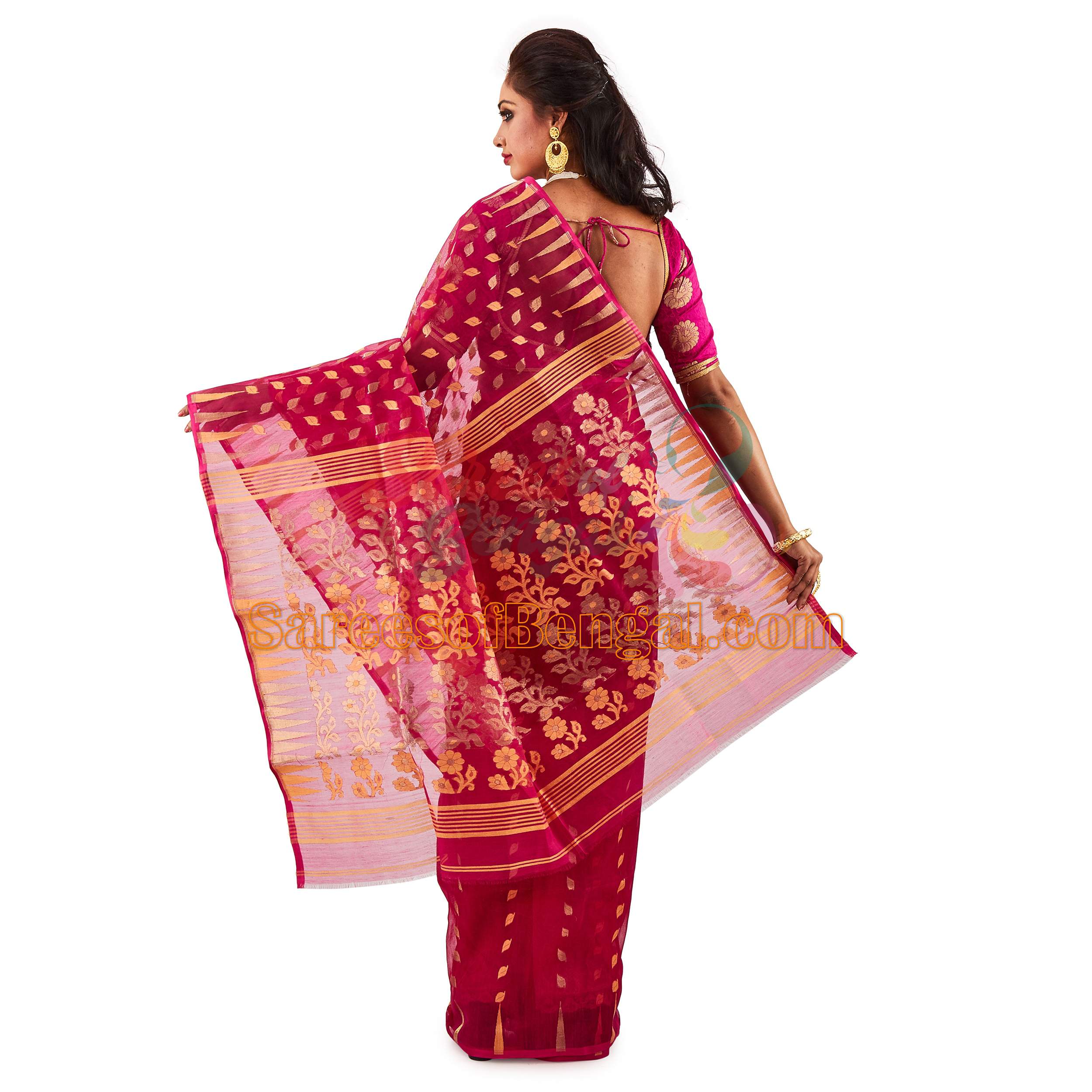 Authentic Bengal Jamdani Saree Magenta